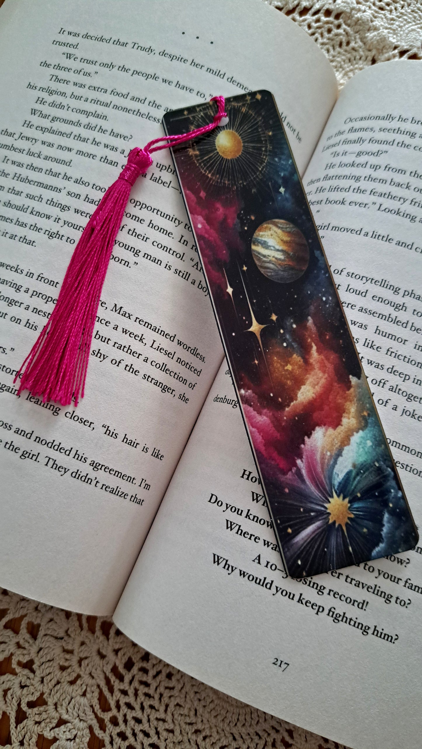 Metal Galaxy Bookmark With Deep Fuchsia Tassel