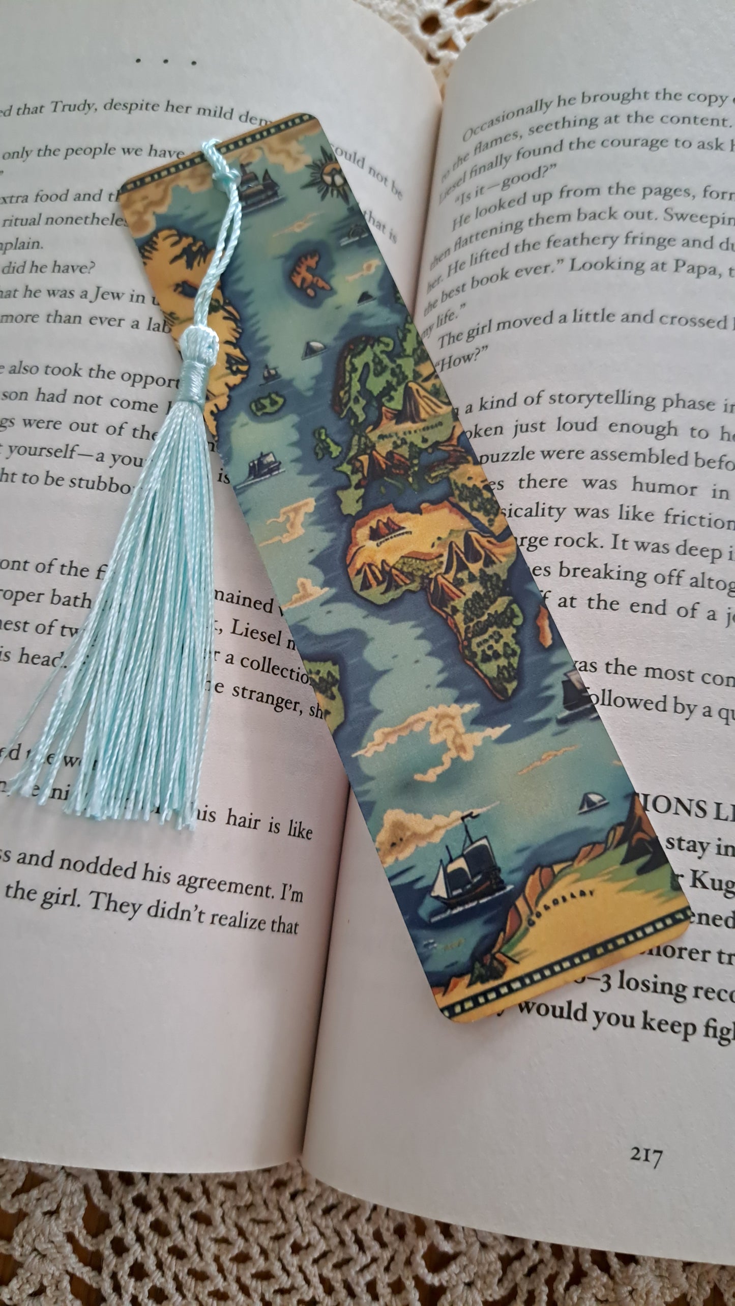 Metal Old World Bookmark With Light Blue Tassel