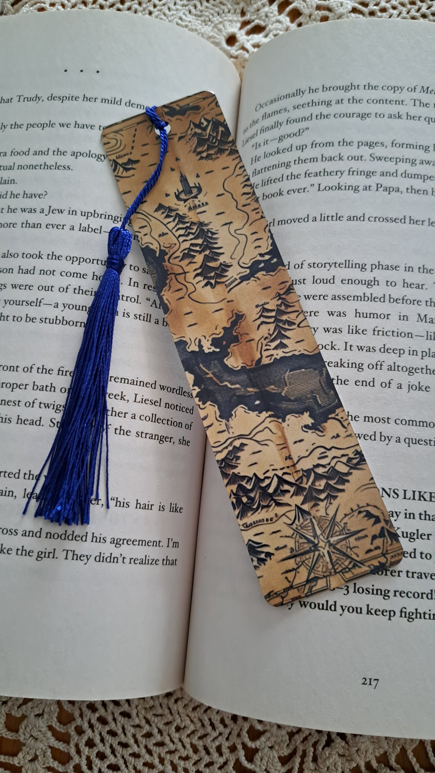 Metal Old World Map Bookmark With Blue Tassel
