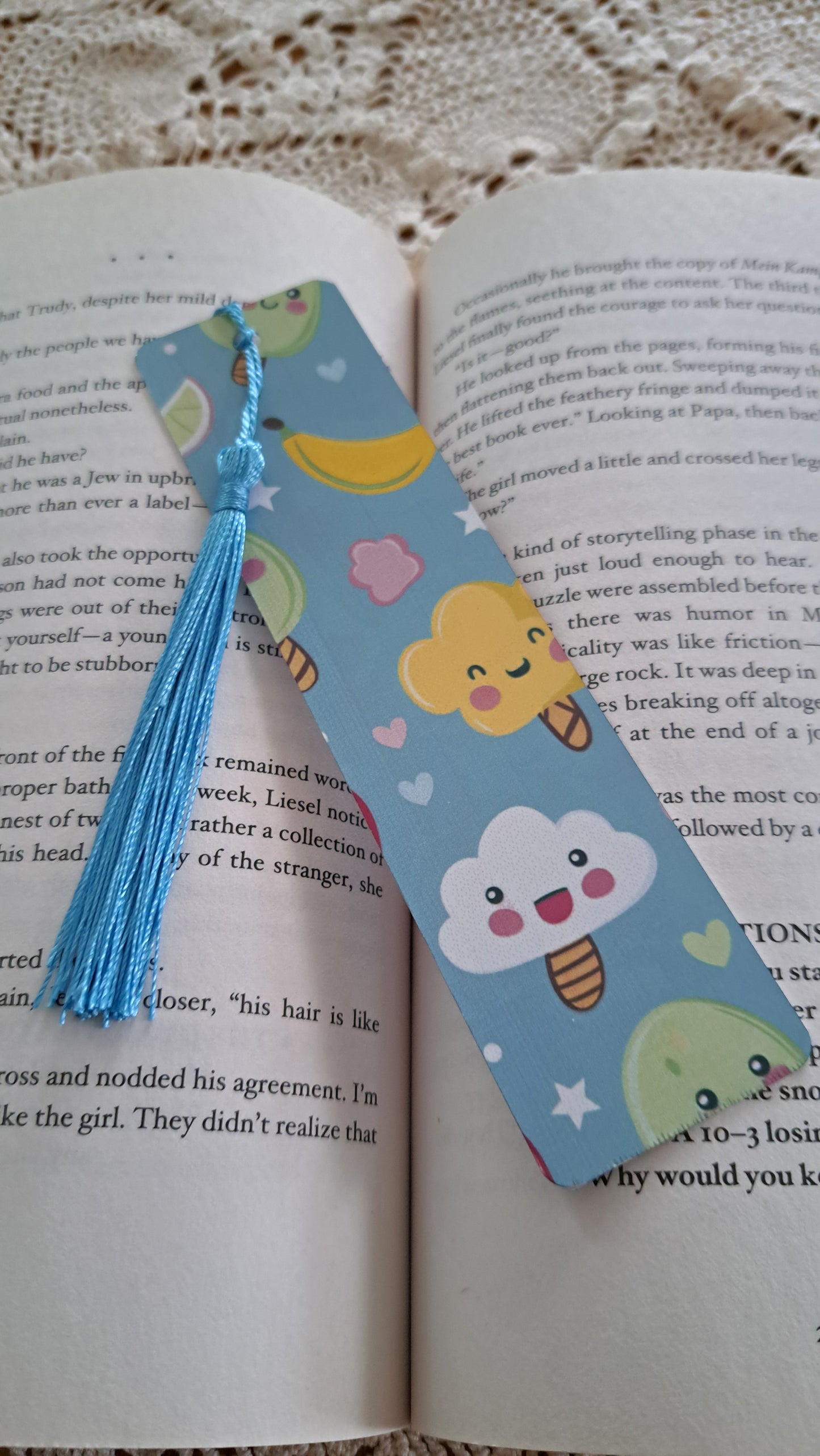 Metal Kawaii Bookmark With Neon Blue Tassel