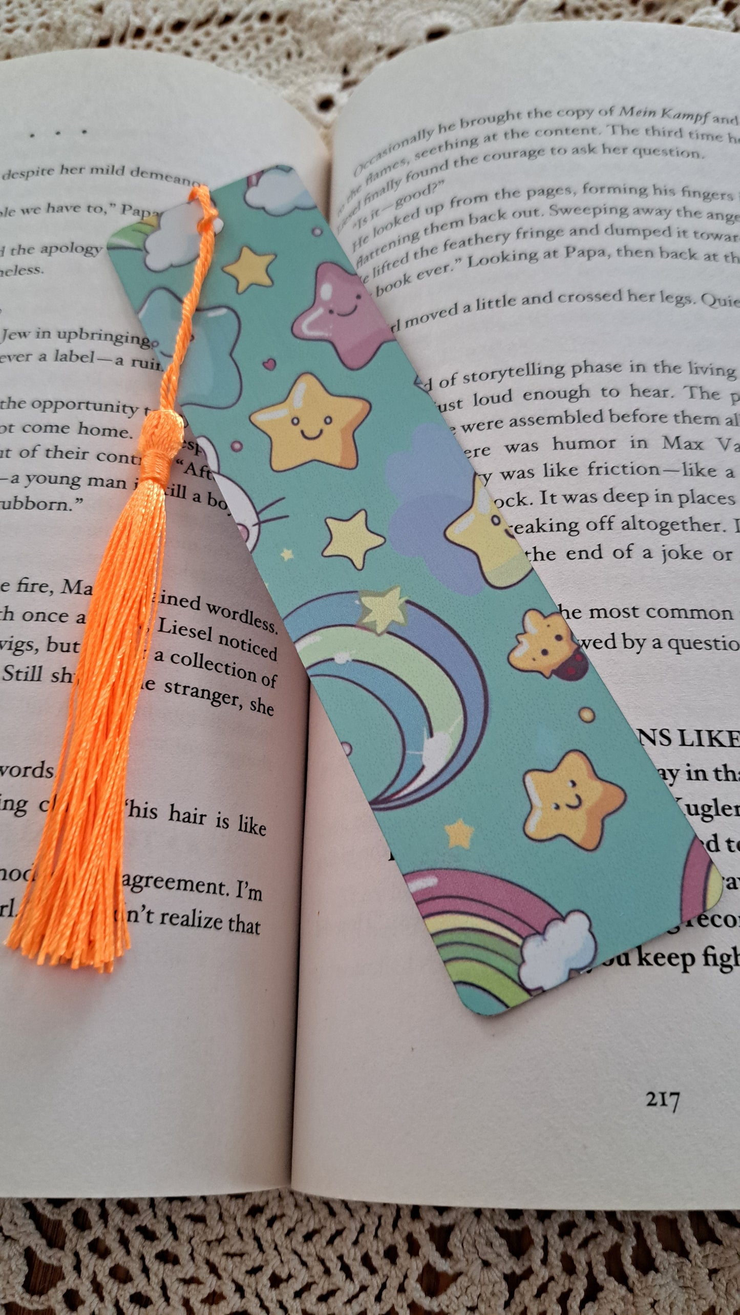 Metal Kawaii Bookmark With Neon Orange Tassel
