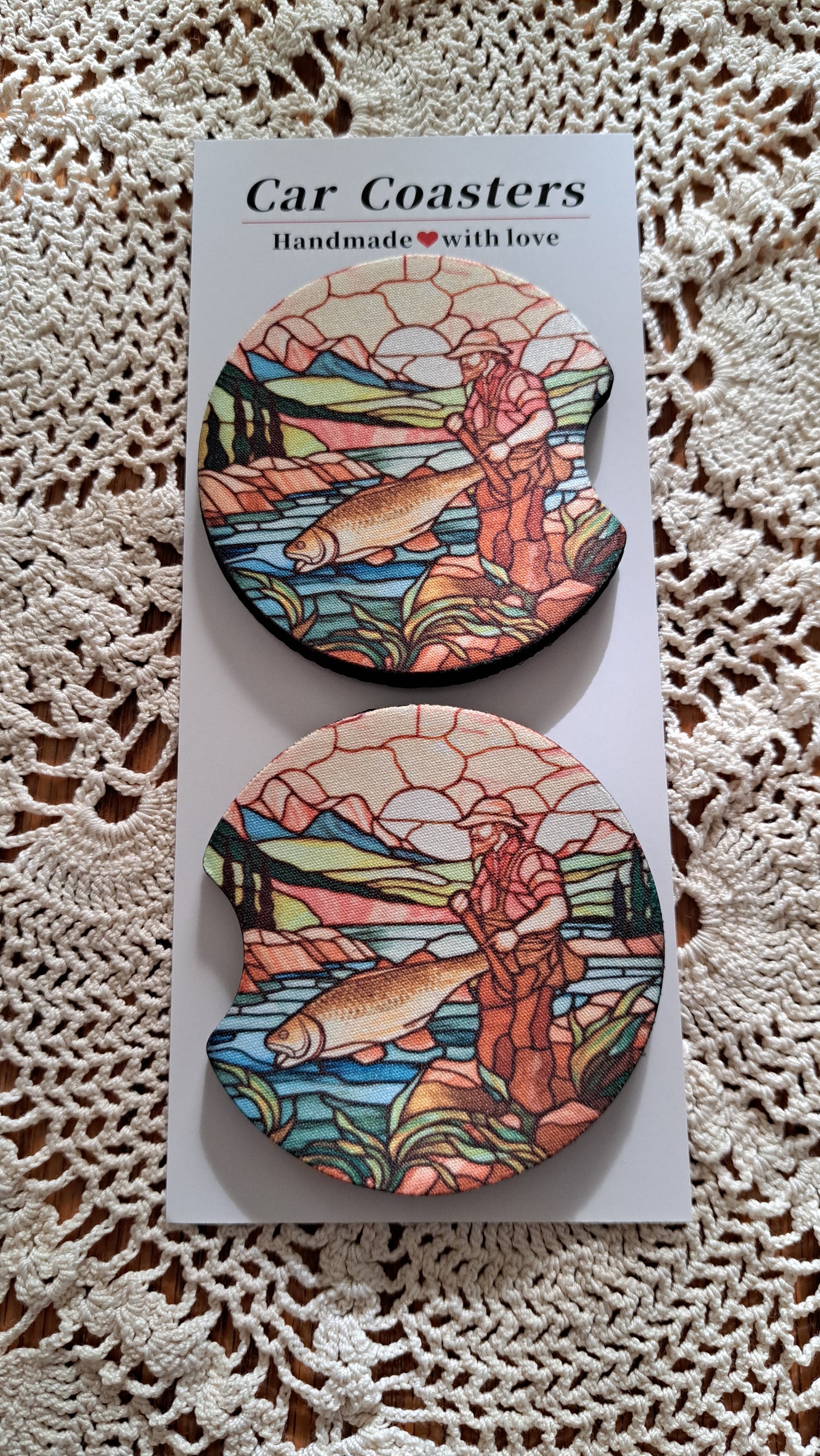 Car Coaster Stained Glass Fishing
