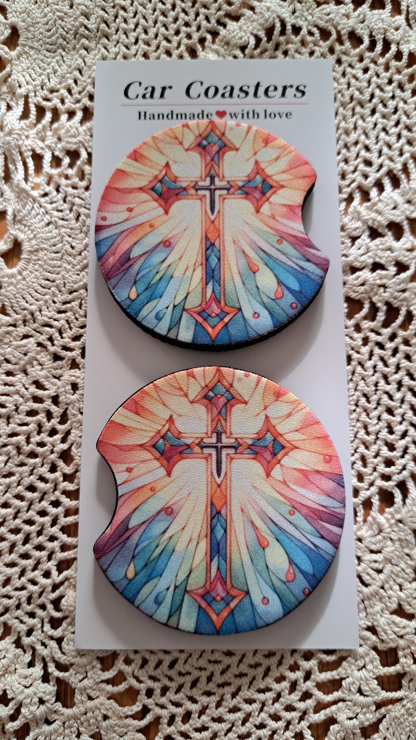 Car Coaster Stained Glass Cross