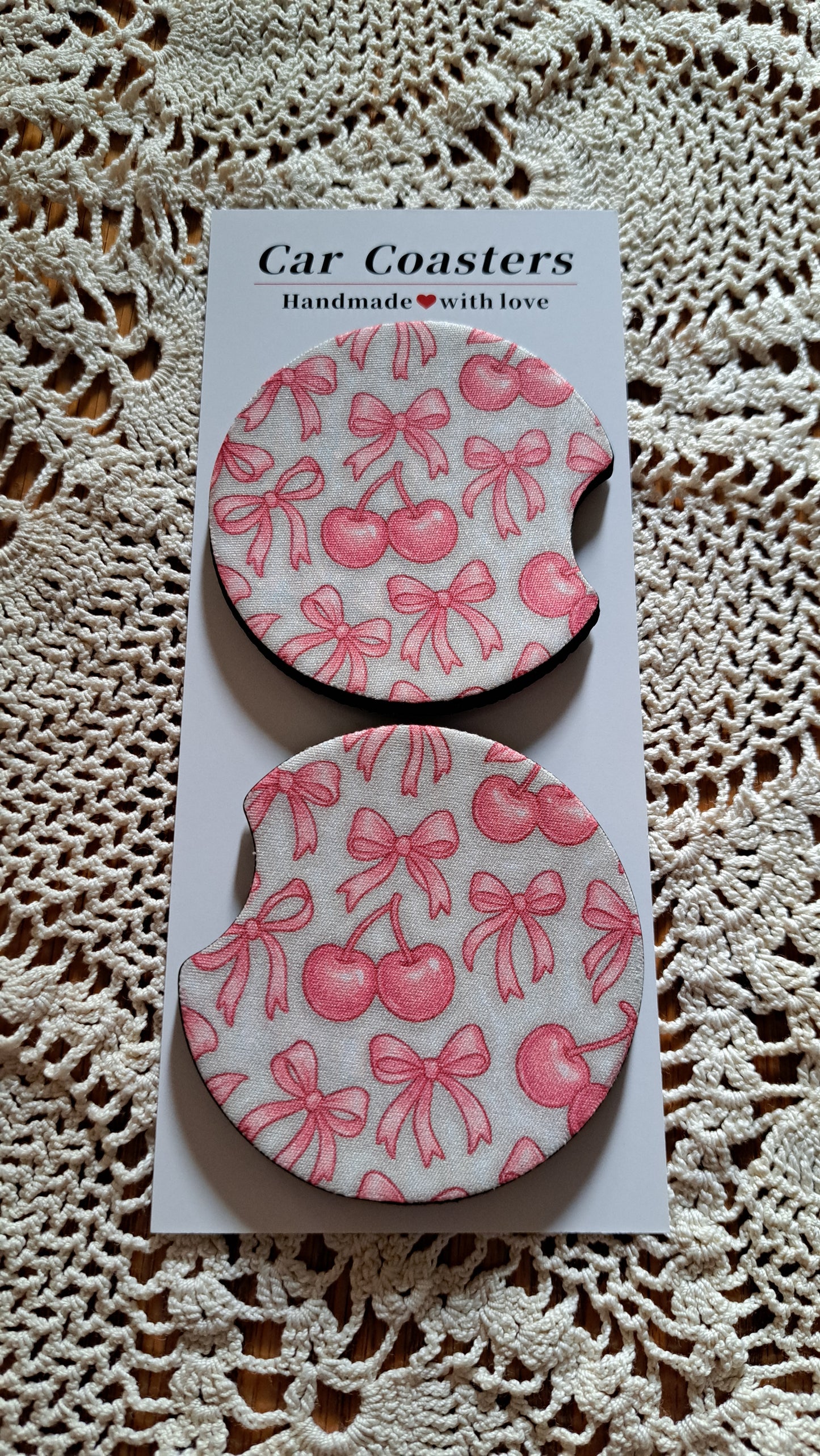 Car Coaster Cherries and Bows