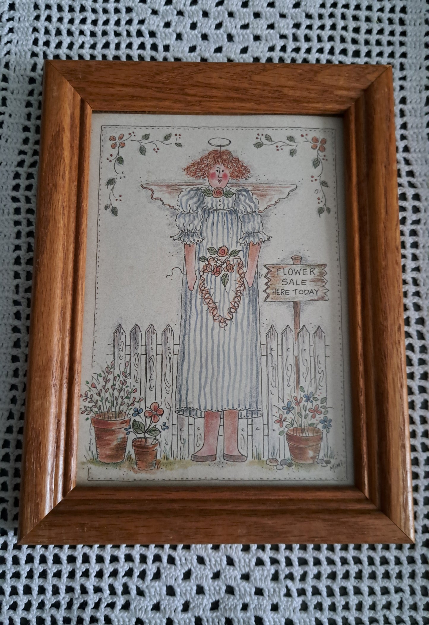 Primitive Framed Art-Flower Sale Here Today