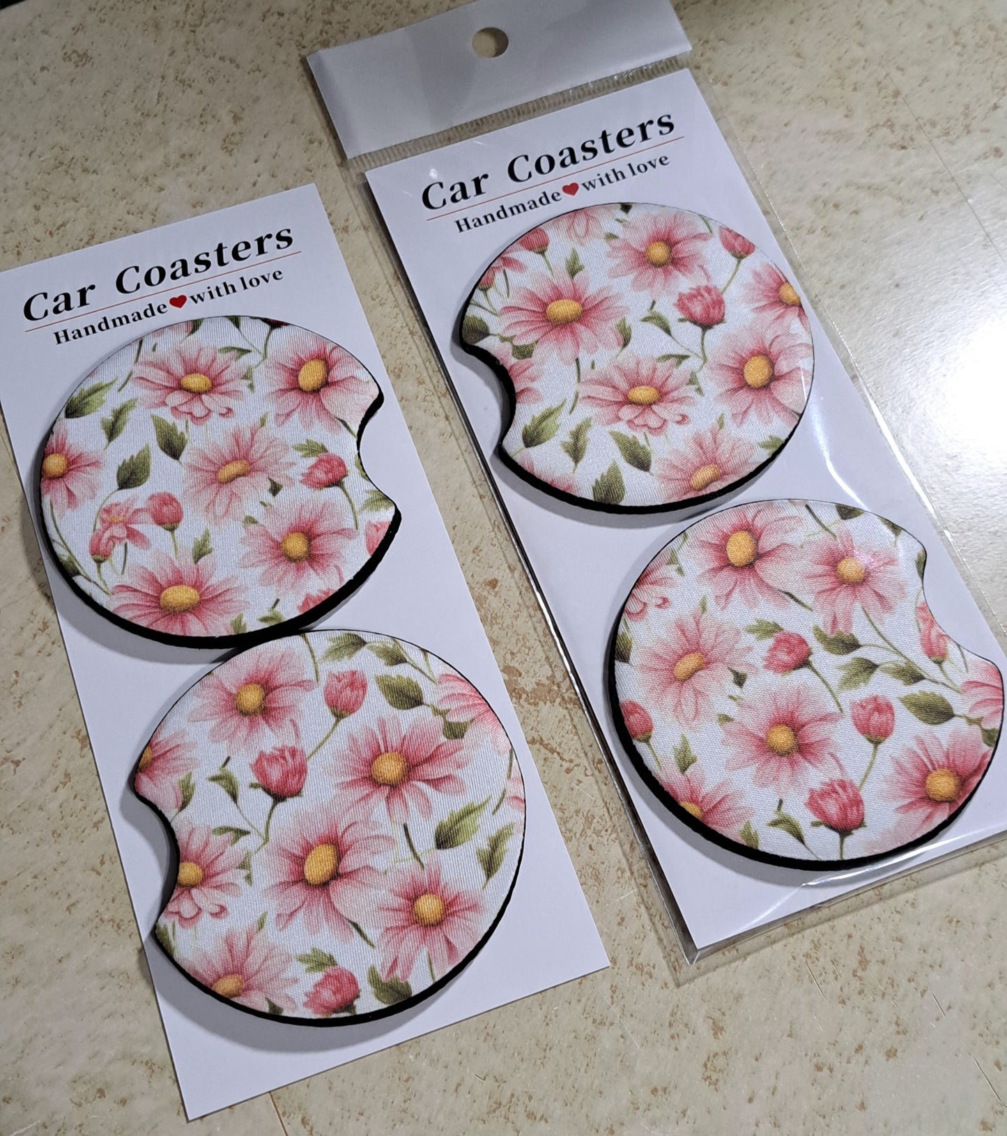 Car Coaster Pink Daisy