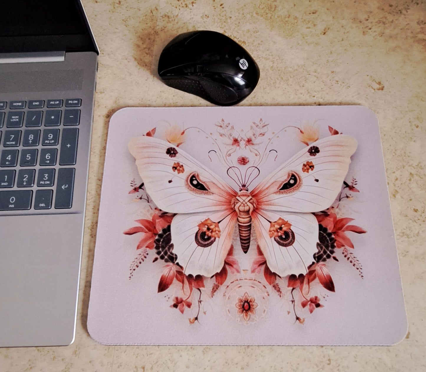 Coral & Cream Moth Neoprene Pad