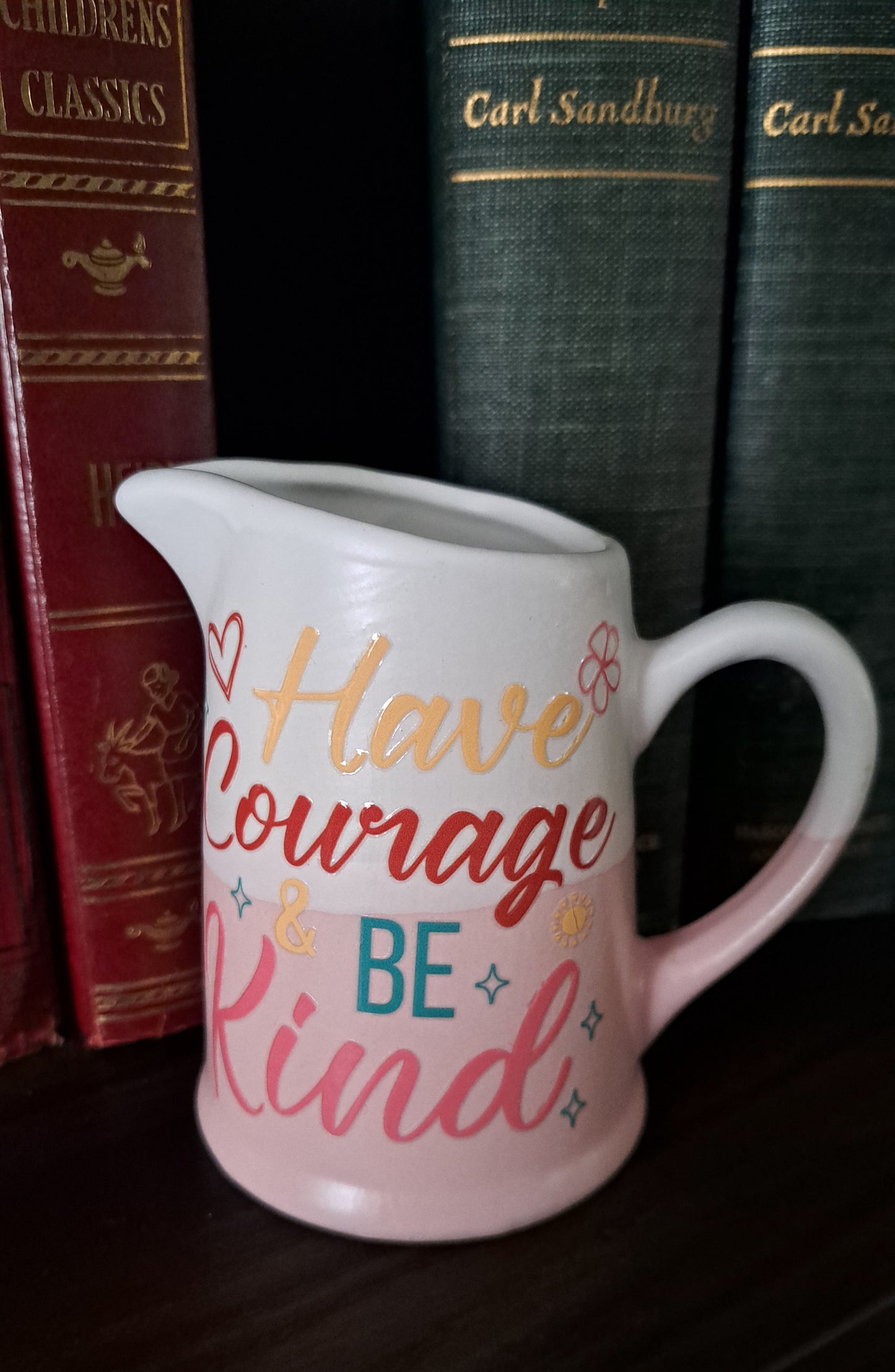 Ombre Pink & White Decor Pitcher-Have Courage & Be Kind