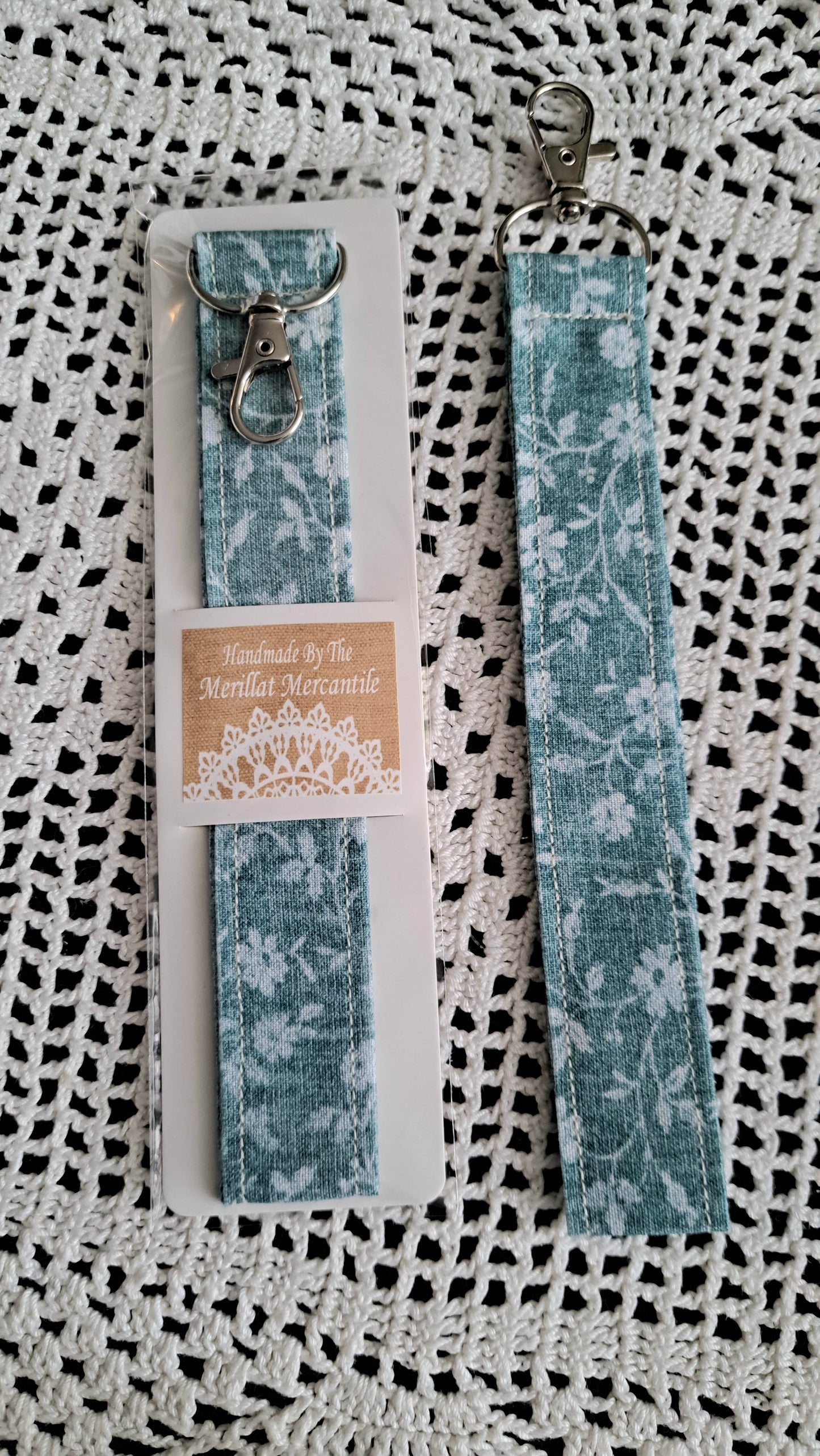 Cotton Soft Teal Floral Key Wristlet