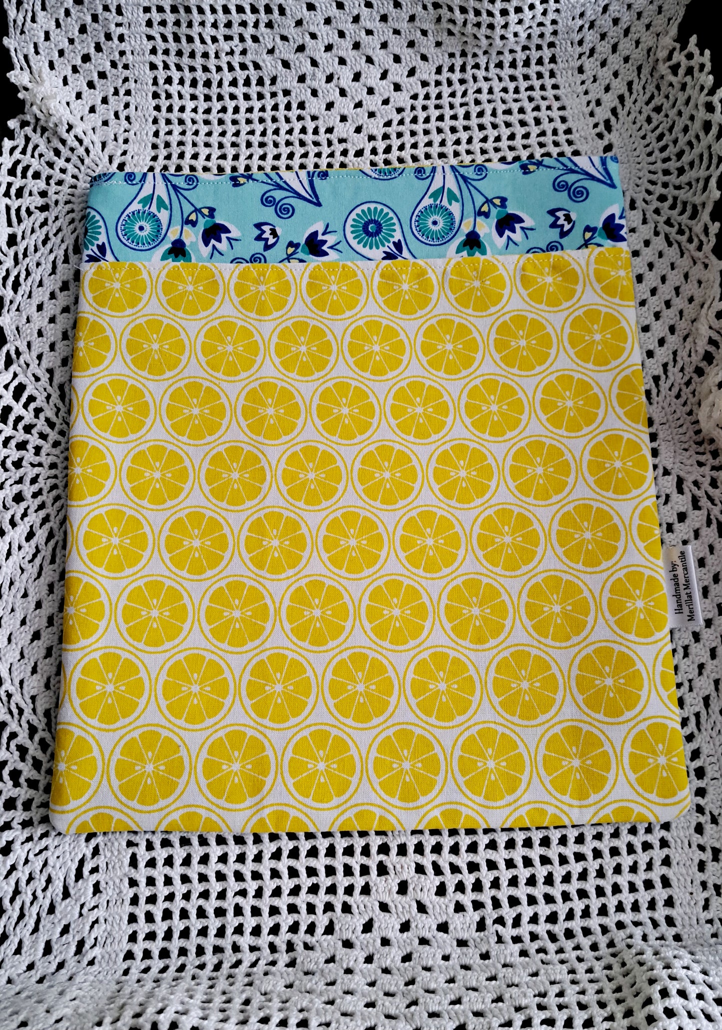 Kindle-Book-Tablet Sleeve White Lemons and Teal Floral
