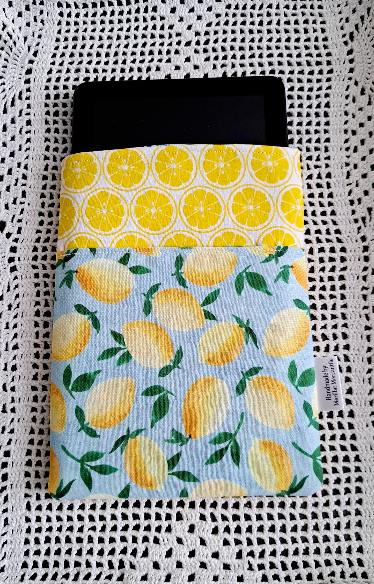 Kindle-Book-Tablet Sleeve Teal/White Lemons with Teal Floral
