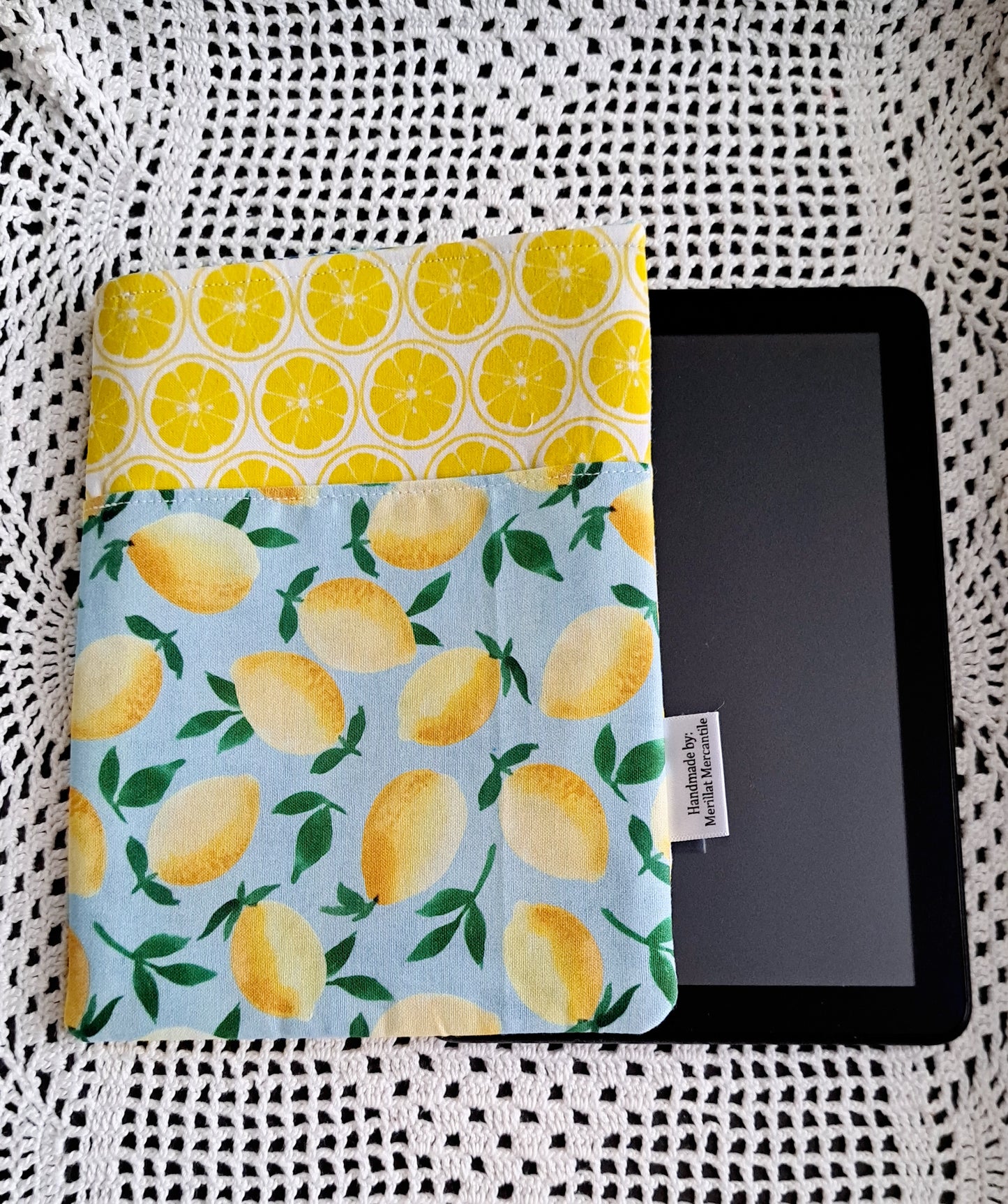 Kindle-Book-Tablet Sleeve Teal/White Lemons with Teal Floral