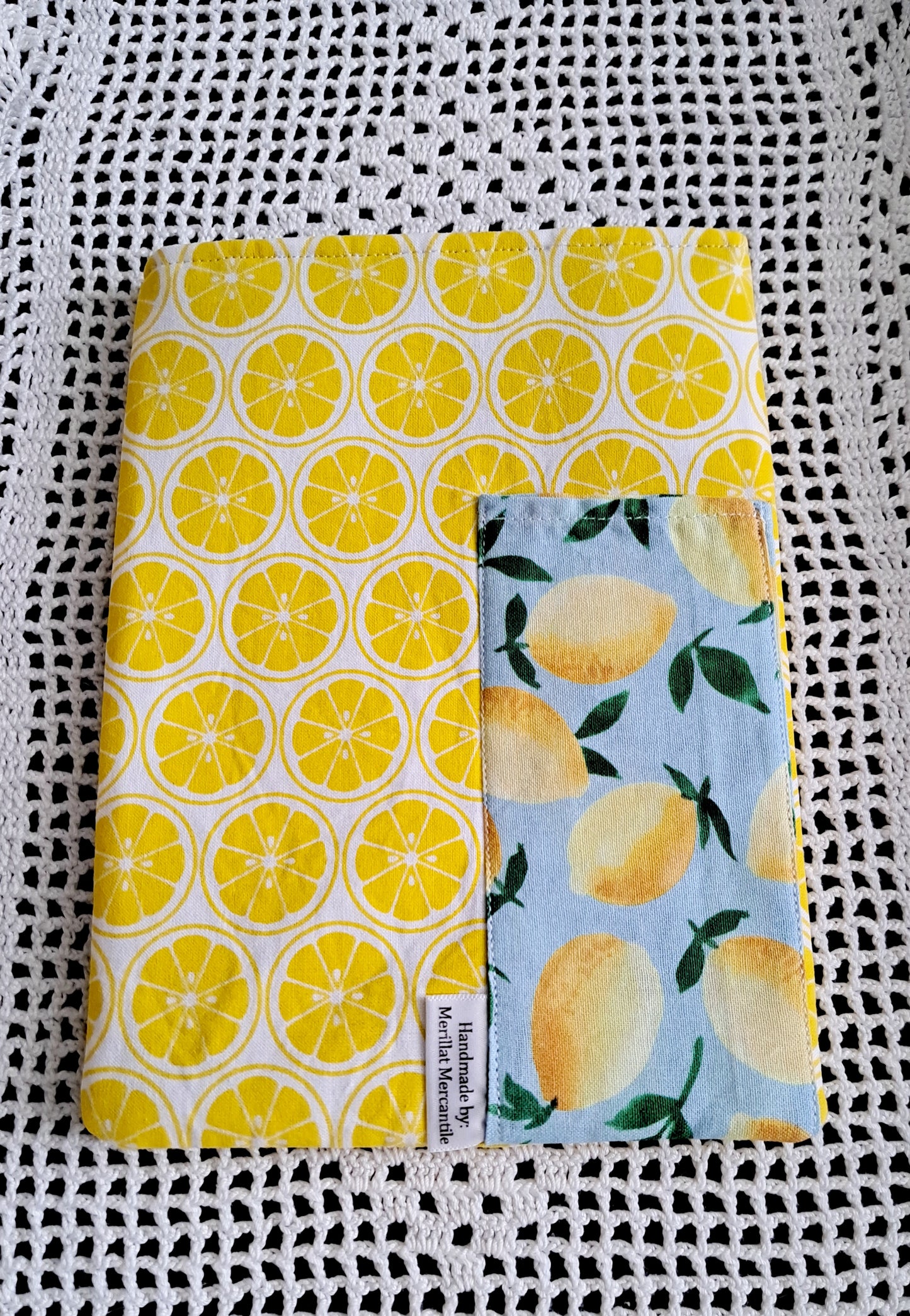 Kindle-Book-Tablet Sleeve White and Teal Lemons with Teal Floral