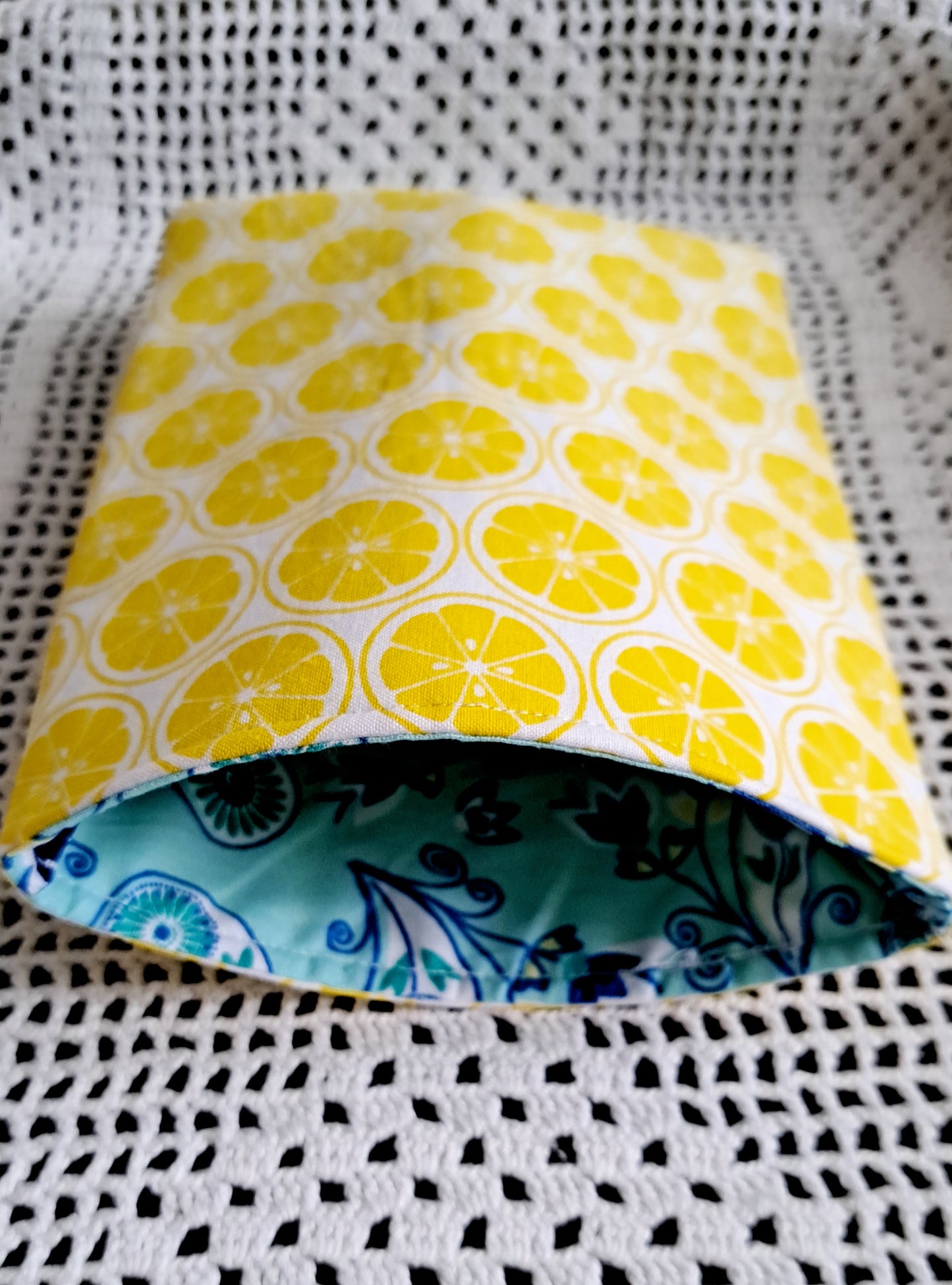 Kindle-Book-Tablet Sleeve White and Teal Lemons with Teal Floral