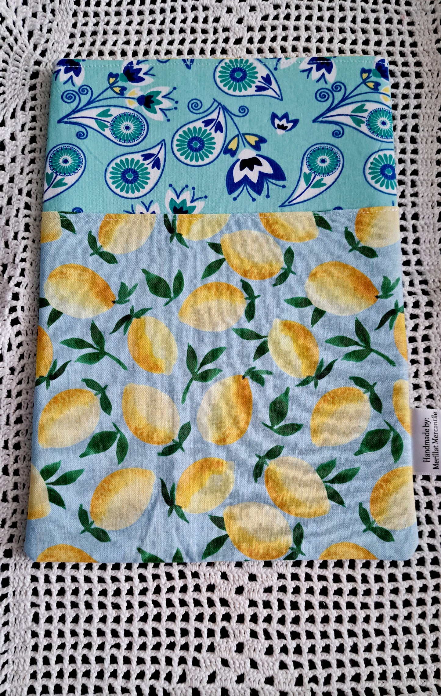 Kindle-Book-Tablet Sleeve Teal Floral and Teal Lemons