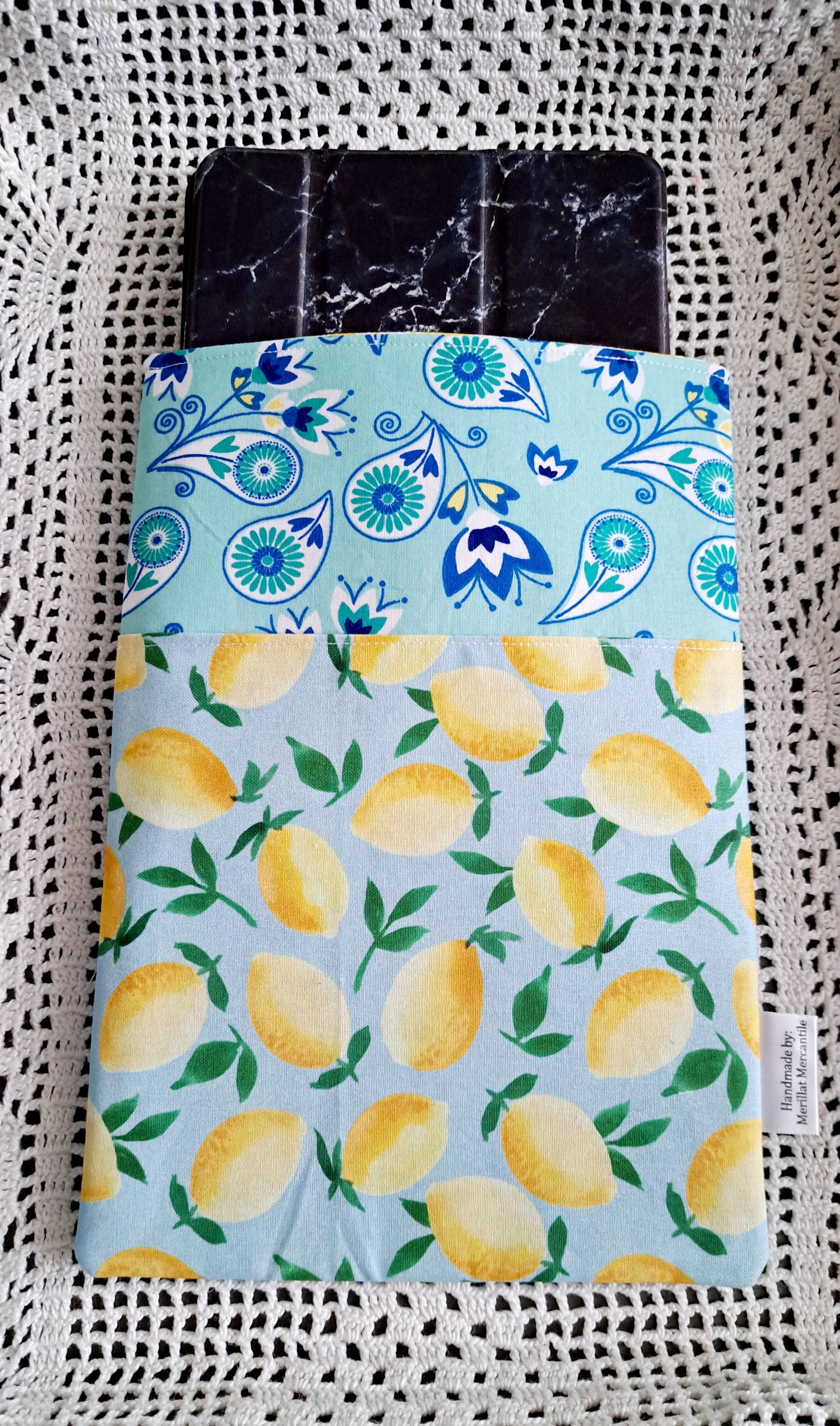 Kindle-Book-Tablet Sleeve Teal Floral and Teal Lemons