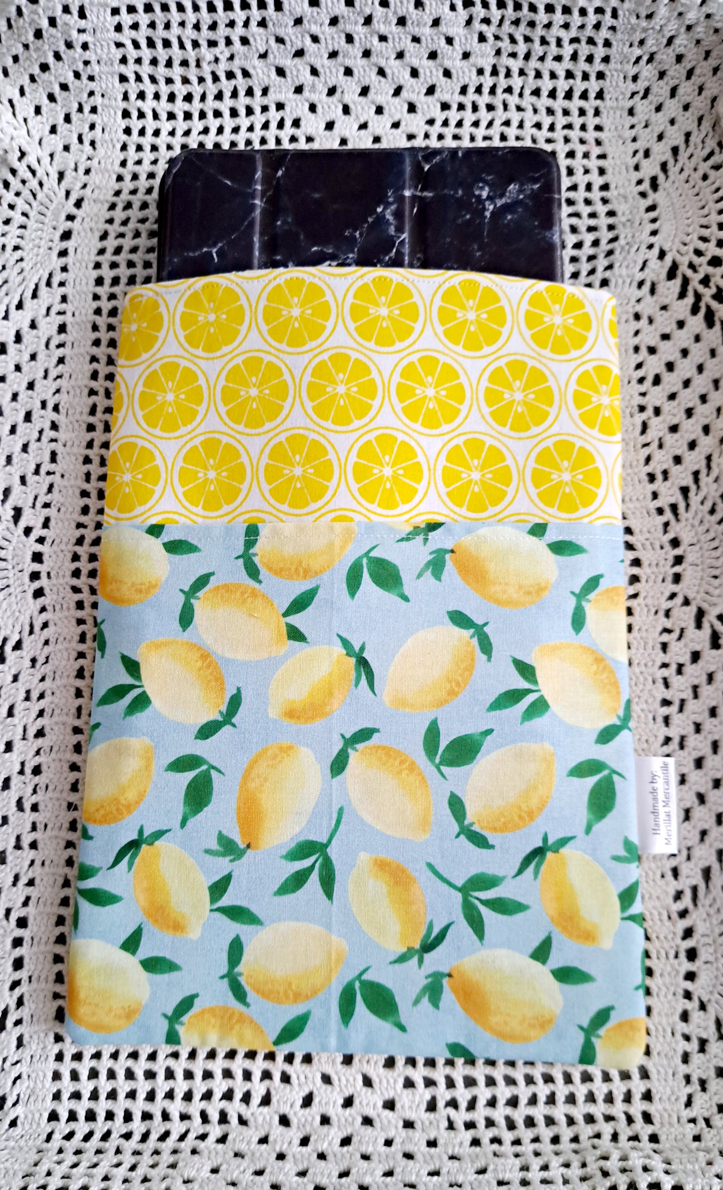 Kindle-Book-Tablet Sleeve Teal Lemons and Floral