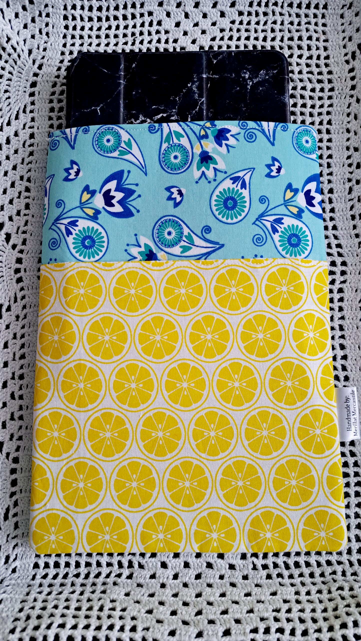 Kindle-Book-Tablet Sleeve Teal Floral and Lemons