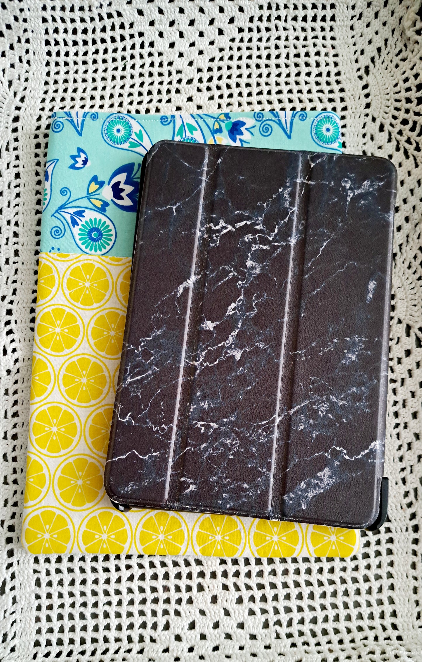 Kindle-Book-Tablet Sleeve Teal Floral and Lemons