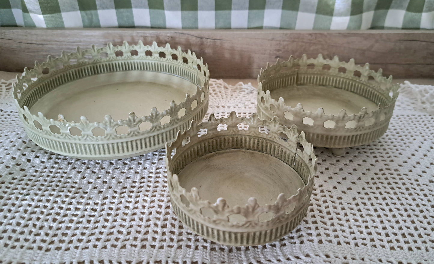 Set of Three Green Patina Metal Stands