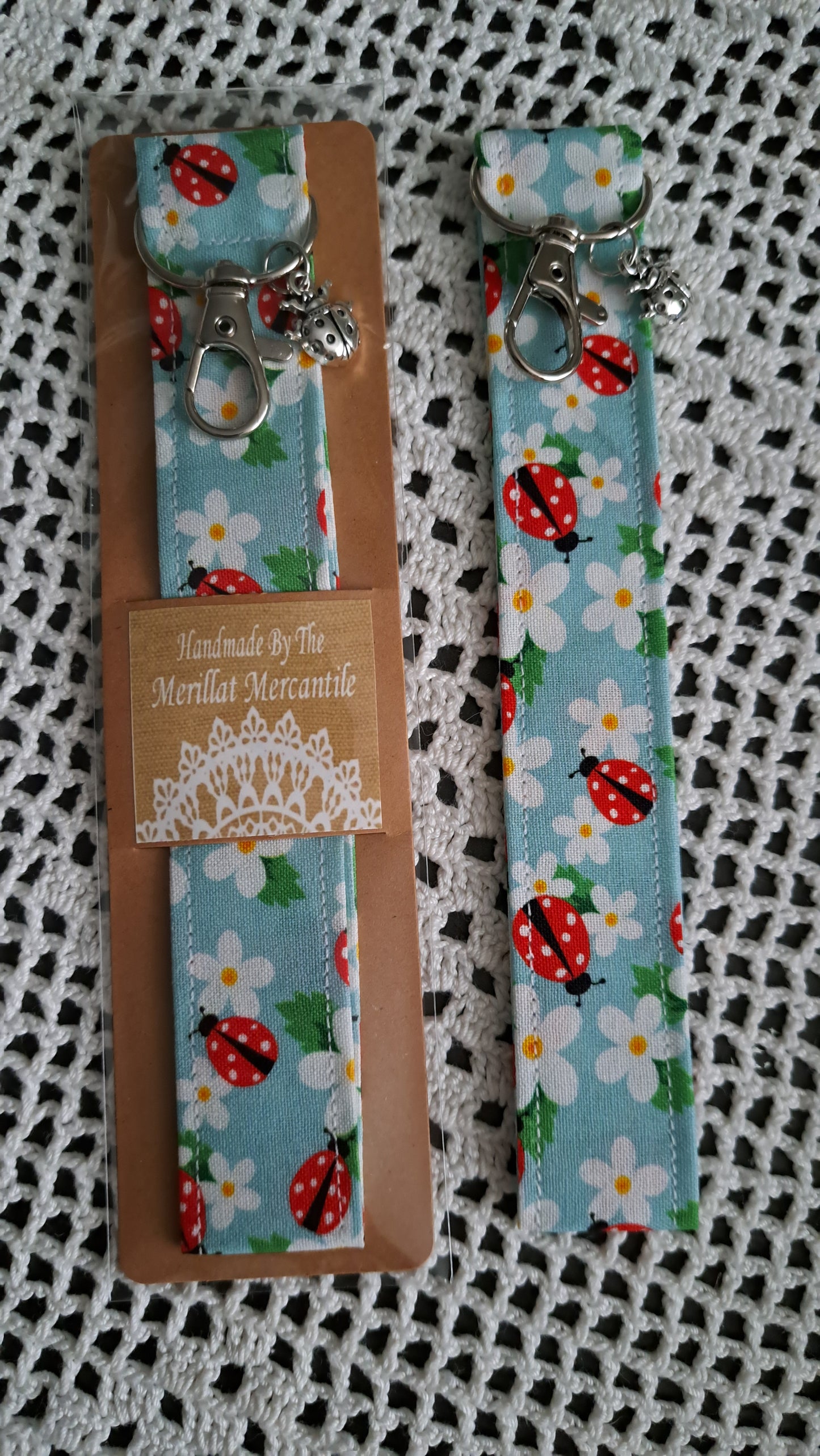 Cotton Daisies and Ladybugs Key Wristlet with Ladybug charm