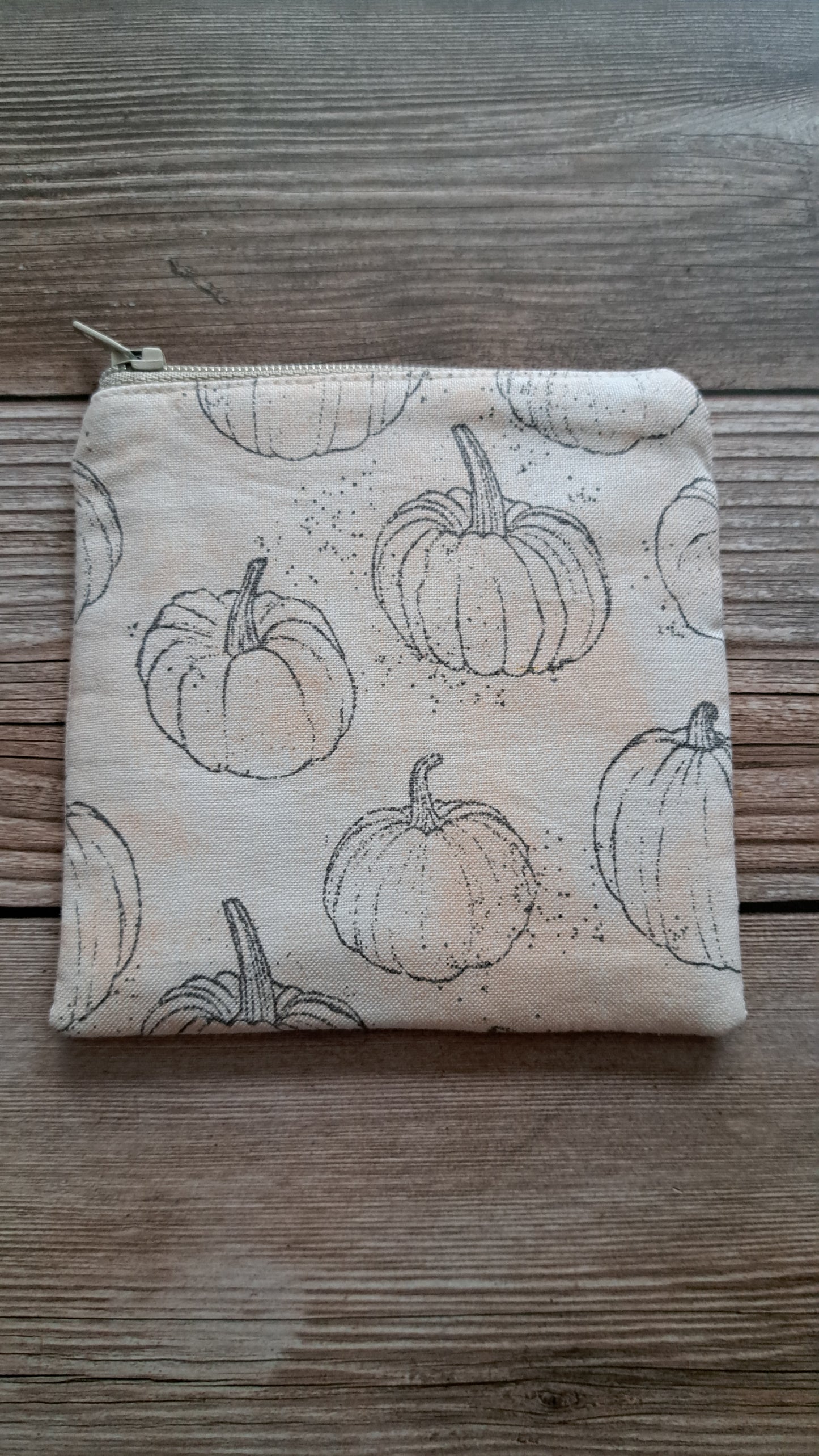 Creamy Orange with Gray Sketched Pumpkin Zipper Pouch