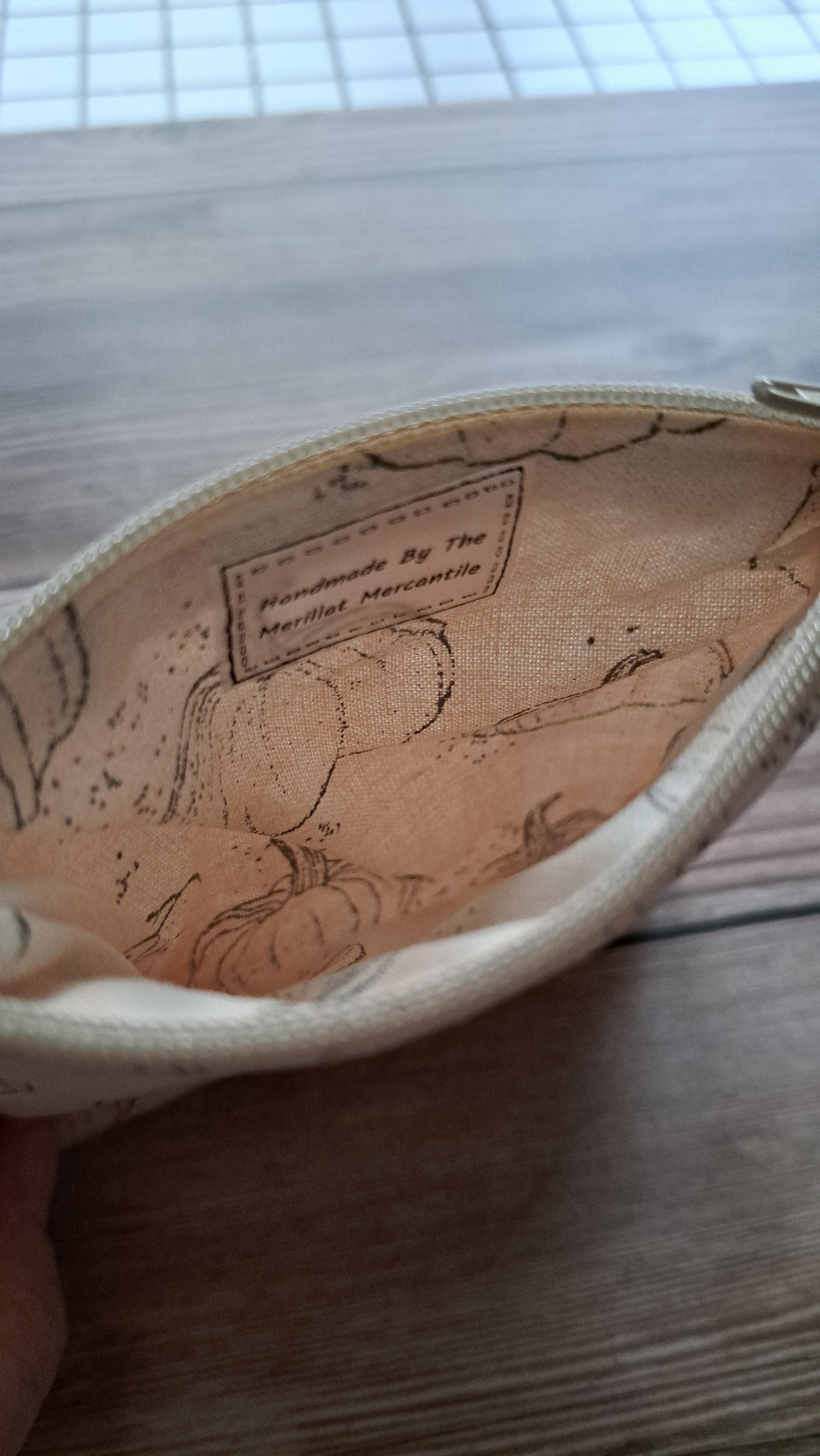 Creamy Orange with Gray Sketched Pumpkin Zipper Pouch