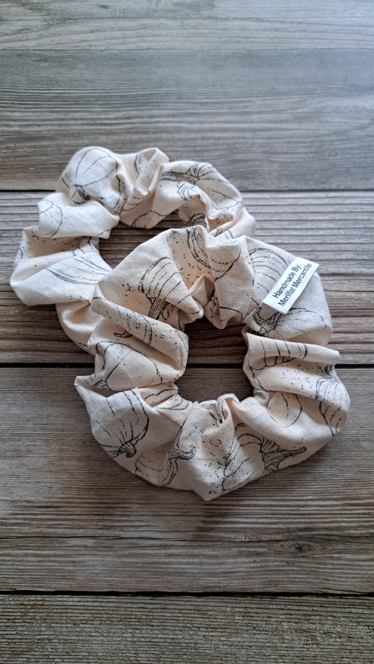 Creamy Orange with Gray Sketched Pumpkins Scrunchie Set of 2