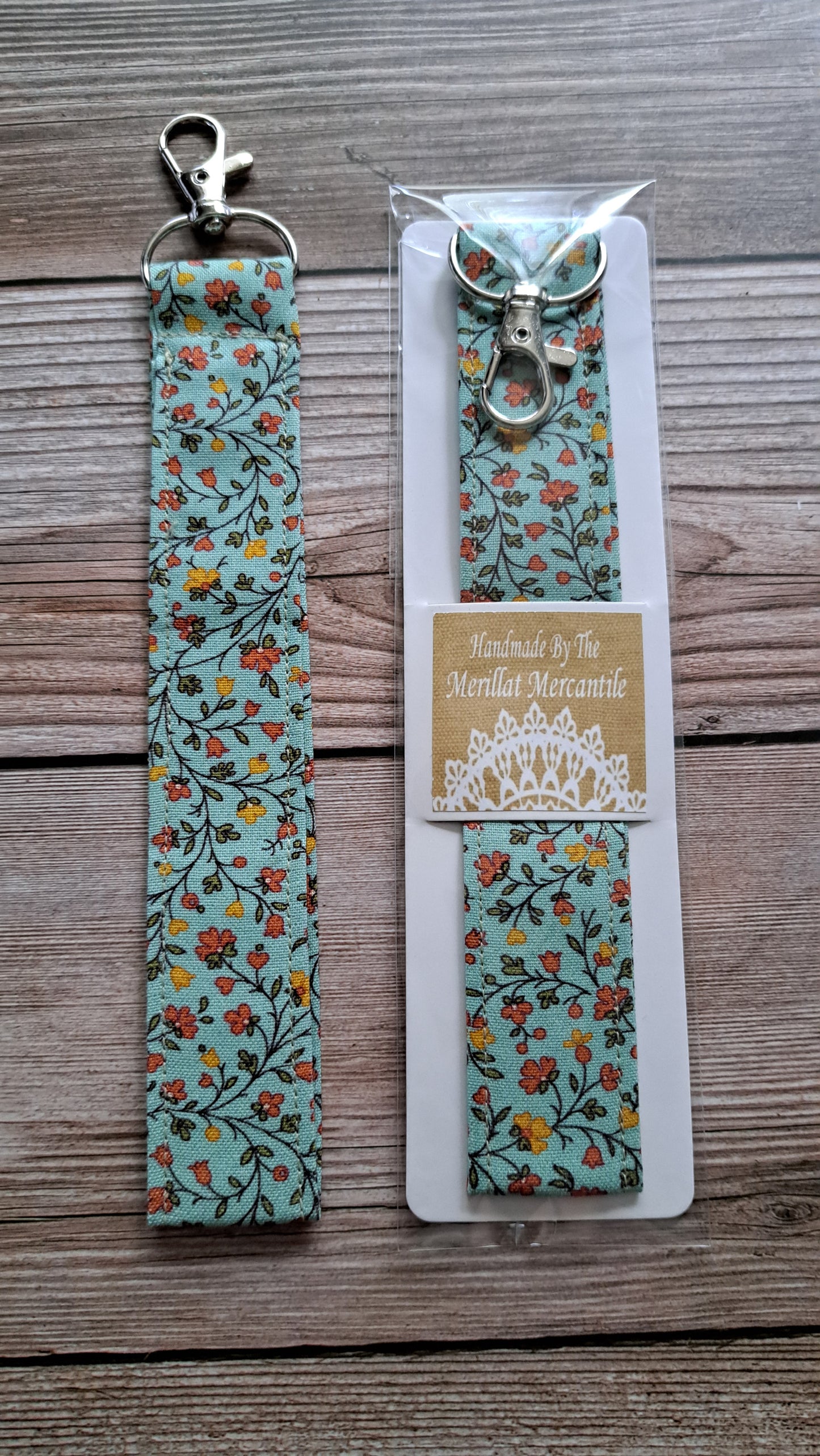 Yellow, Orange and Teal Floral Fabric Key Strap