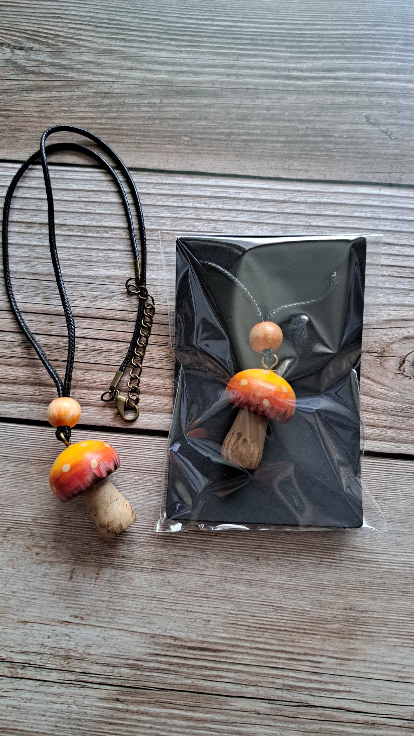 Hand Painted Mushroom Necklace (orange)