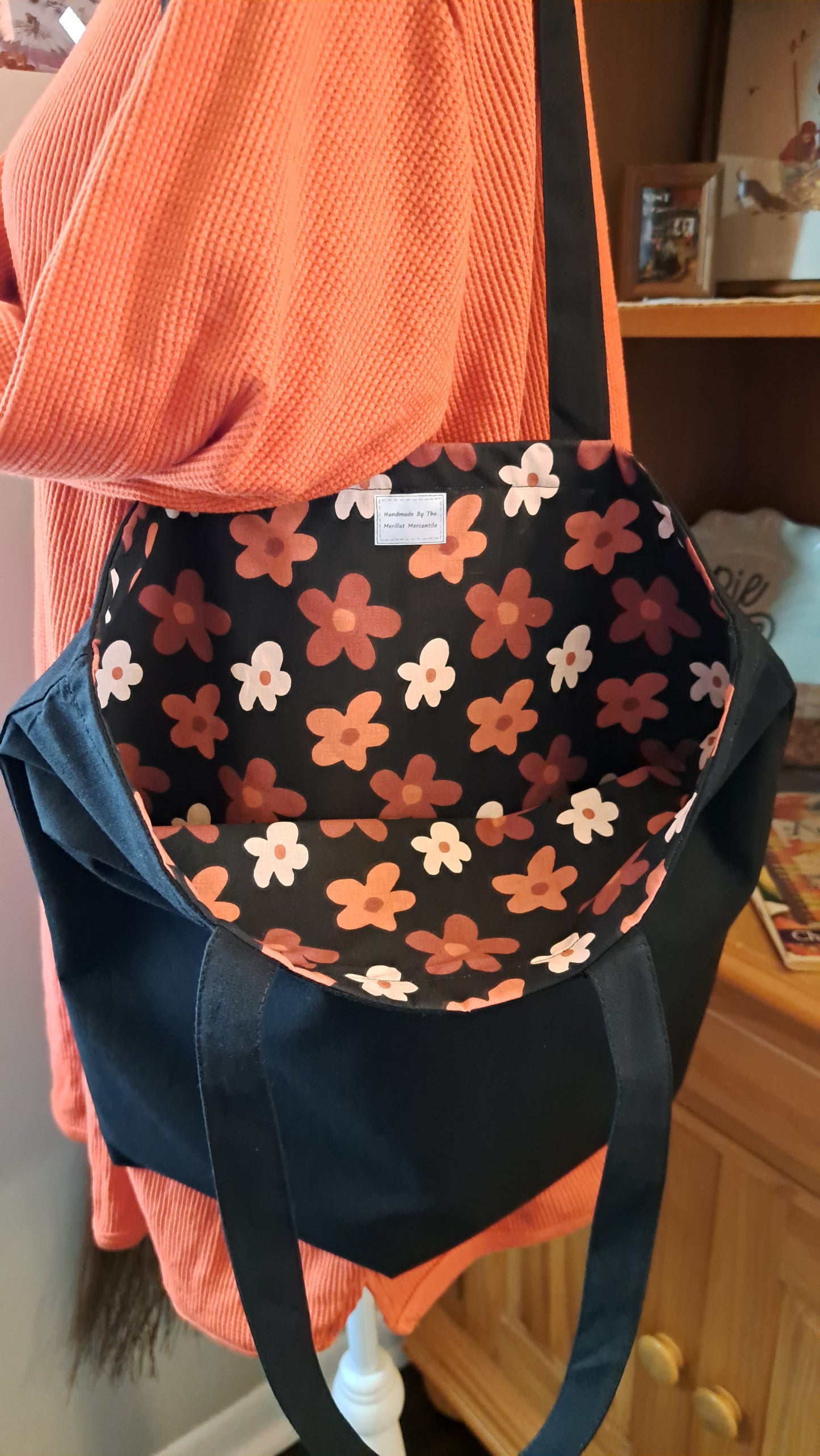 Autumn Floral lined Black Bag