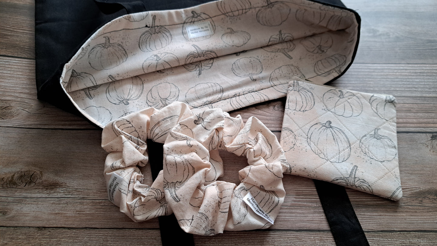 Creamy Orange with Gray Sketched Pumpkin Zipper Pouch