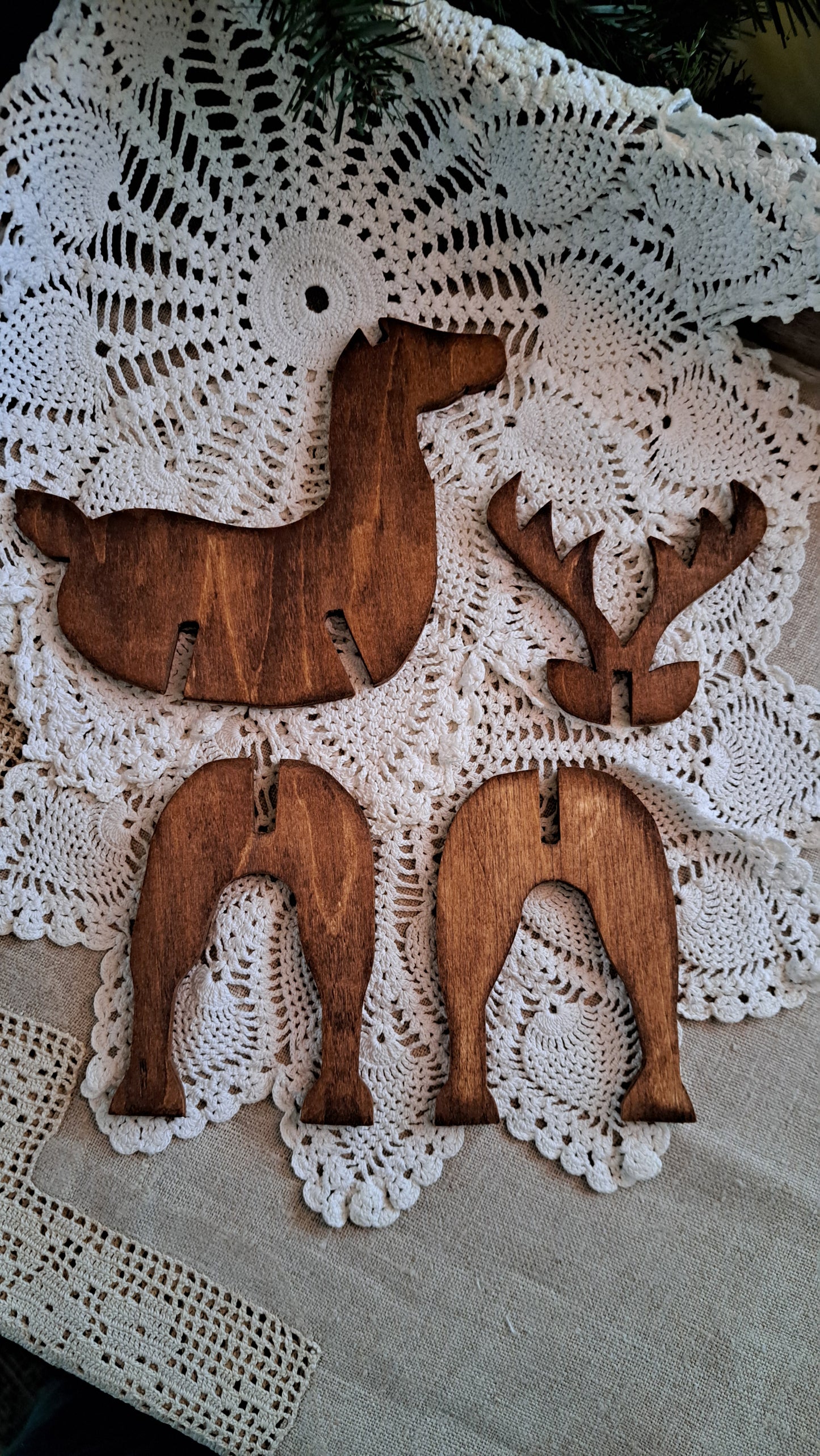 Stained Slotted Wooden Reinder Decor