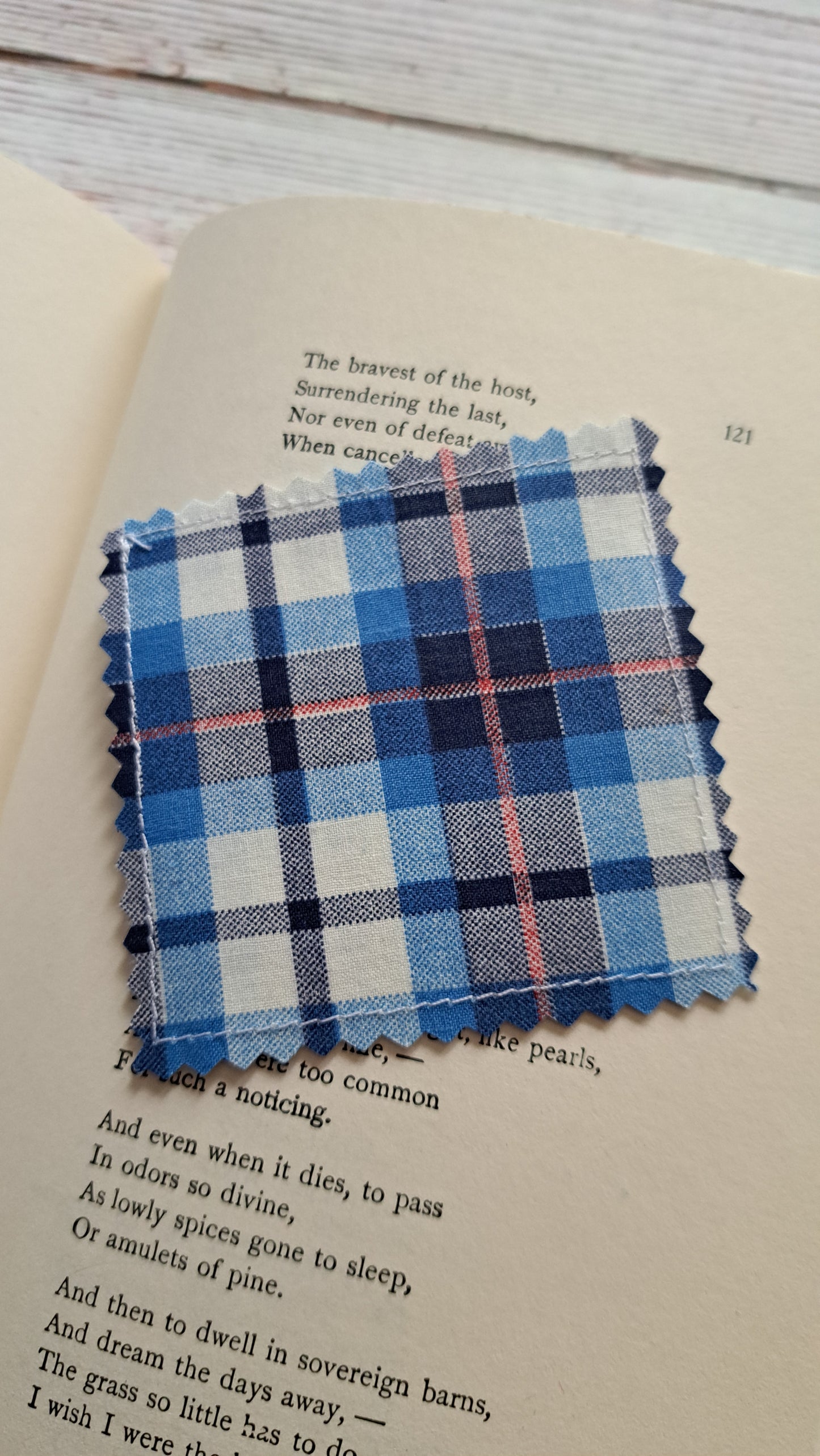 Blue/White/Red Plaid Fabric Corner Bookmark