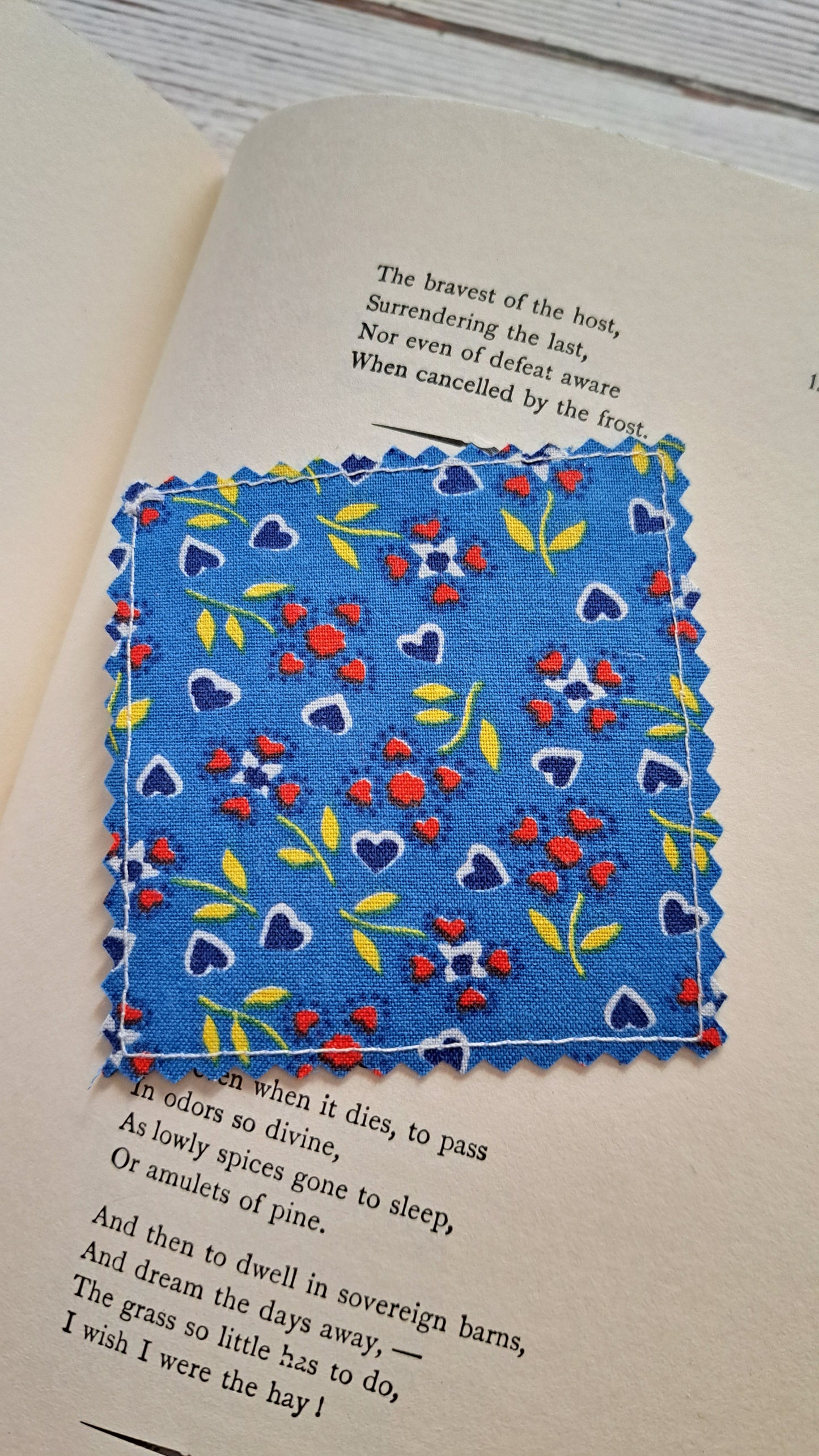 Blue Hearts/Red Floral Hearts with Denim Fabric Corner Bookmark