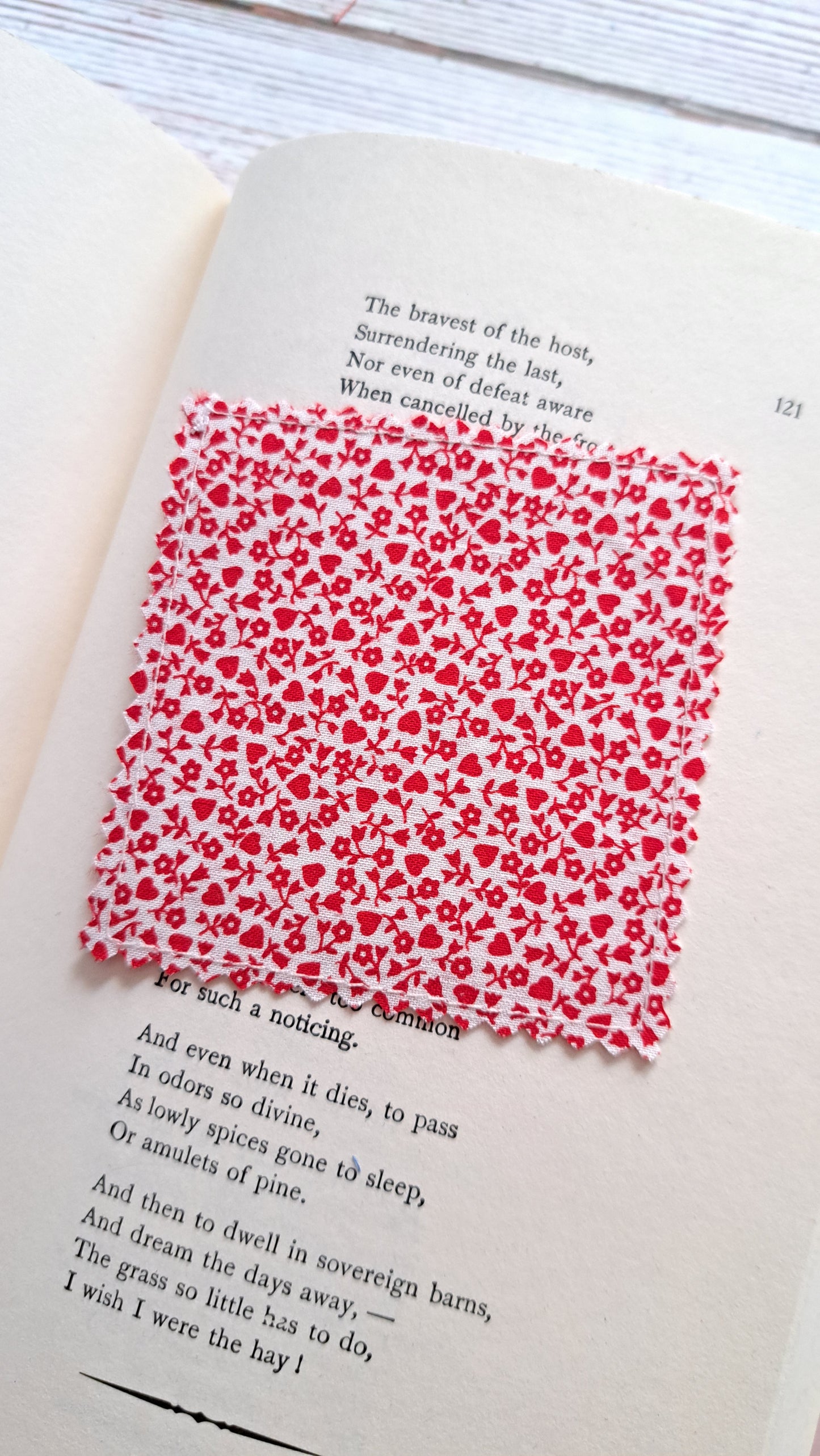 Red w/ White Polka Dot with Red Hearts/Floral on white Fabric Corner Bookmark