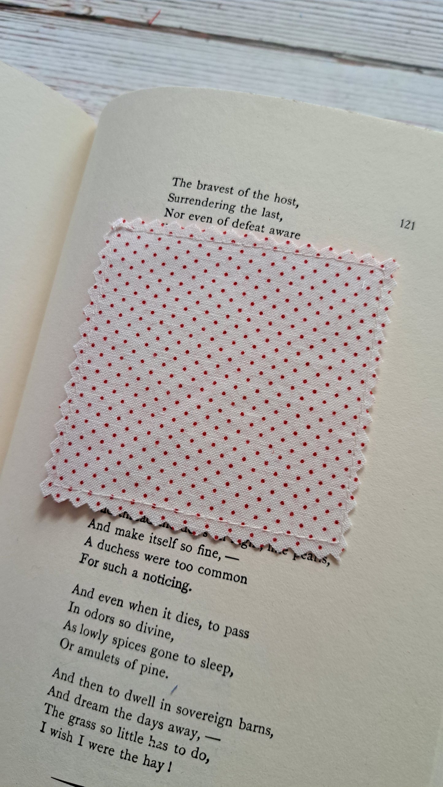Red Hearts and White Florals & Polka Dots Fabric Corner Bookmark