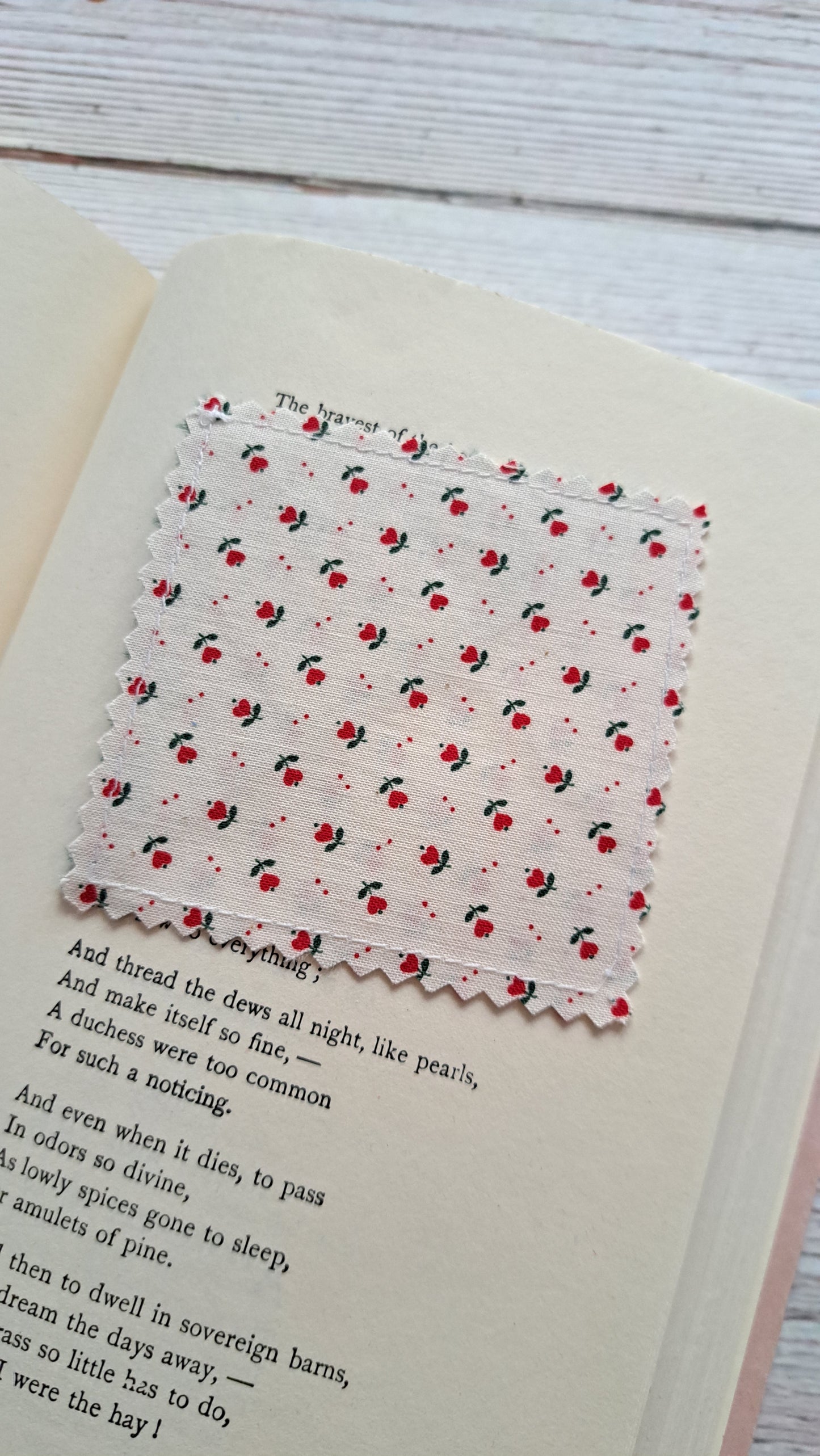 Dark Green Gingham corner with little Red Floral Fabric Corner Bookmark