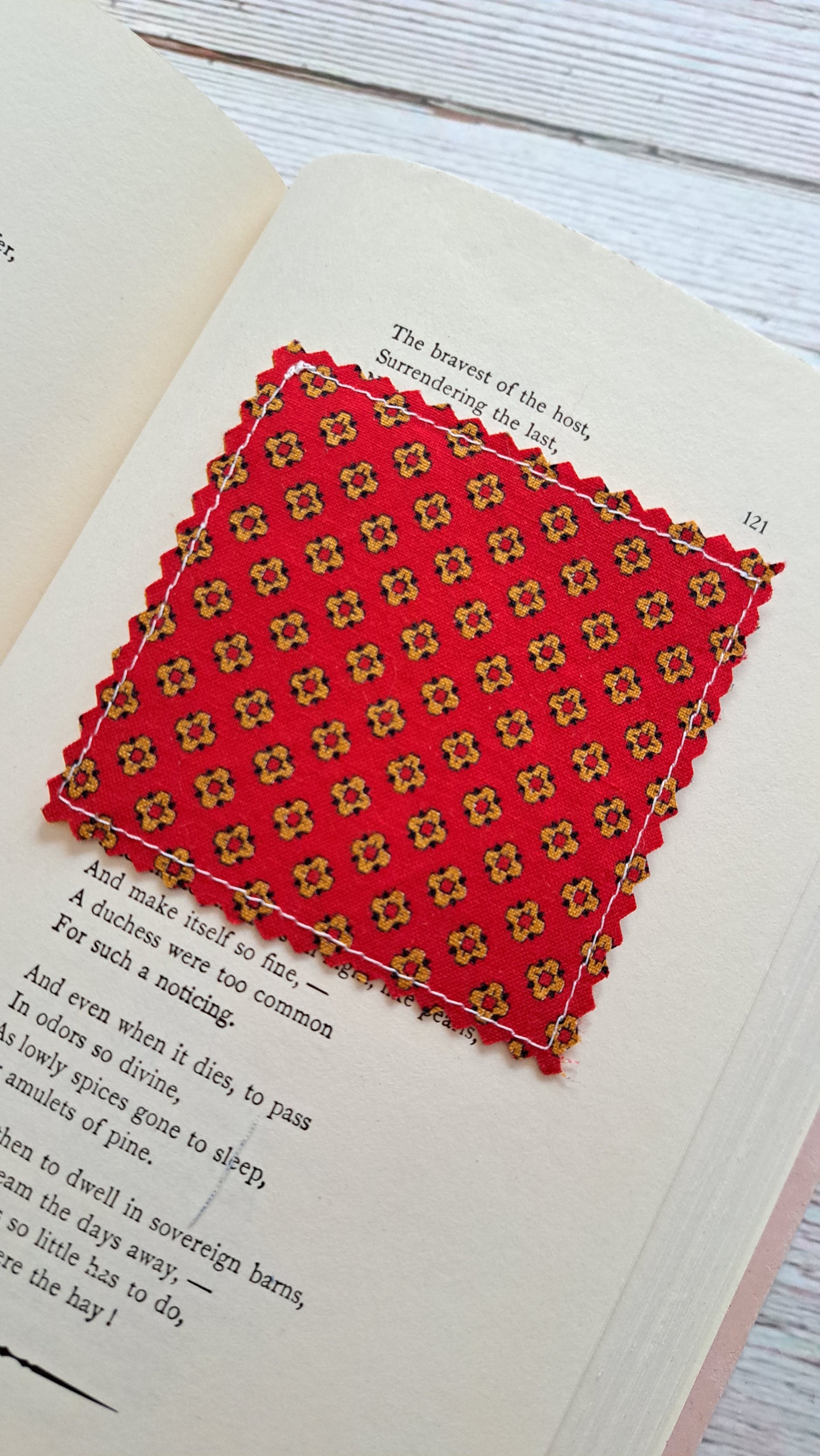 Mustard Yellow and Red/Yellow/Black Pattern Fabric Corner Bookmark