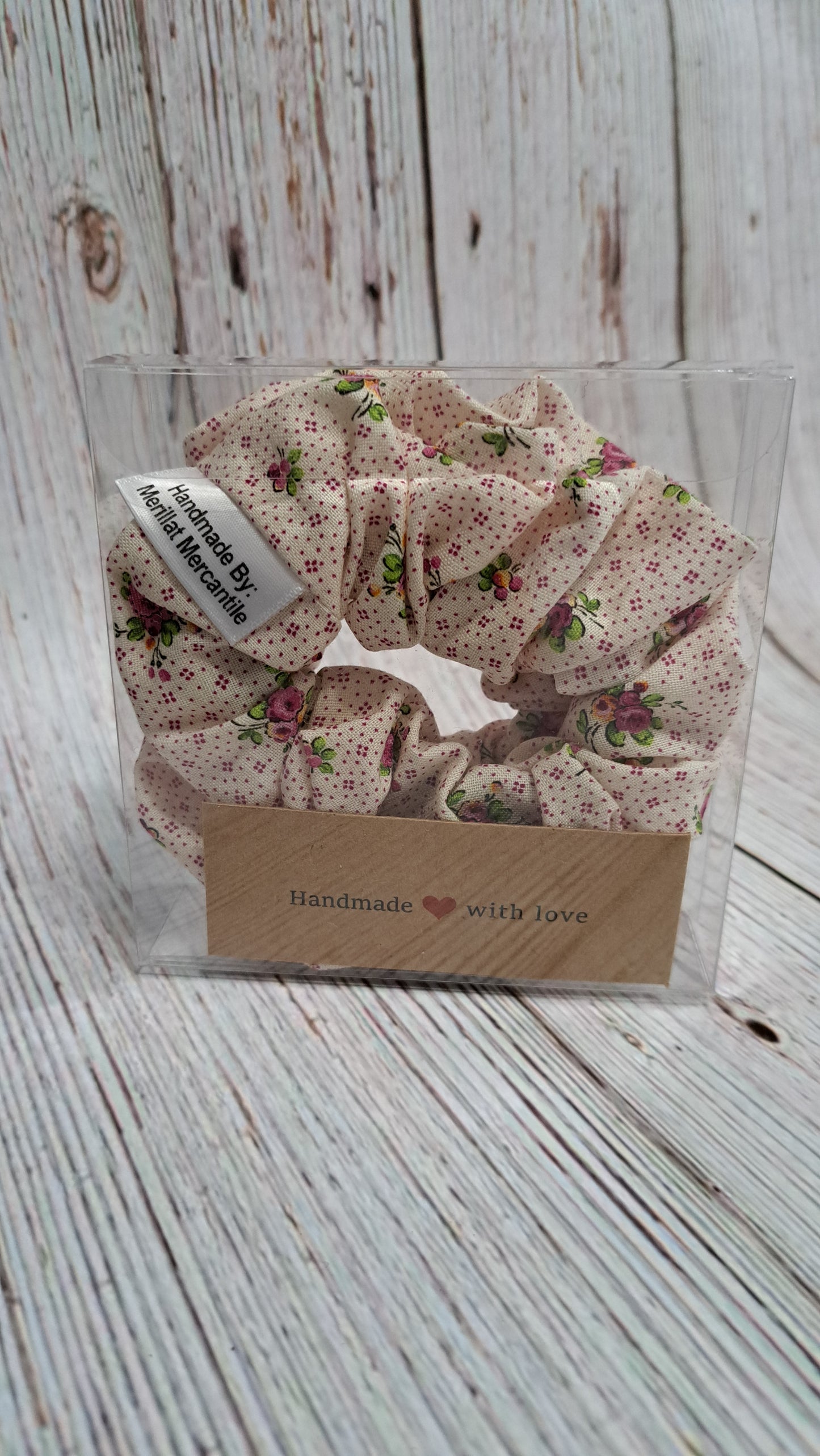 Cream with Pink & Green Floral Scrunchie Set of 2