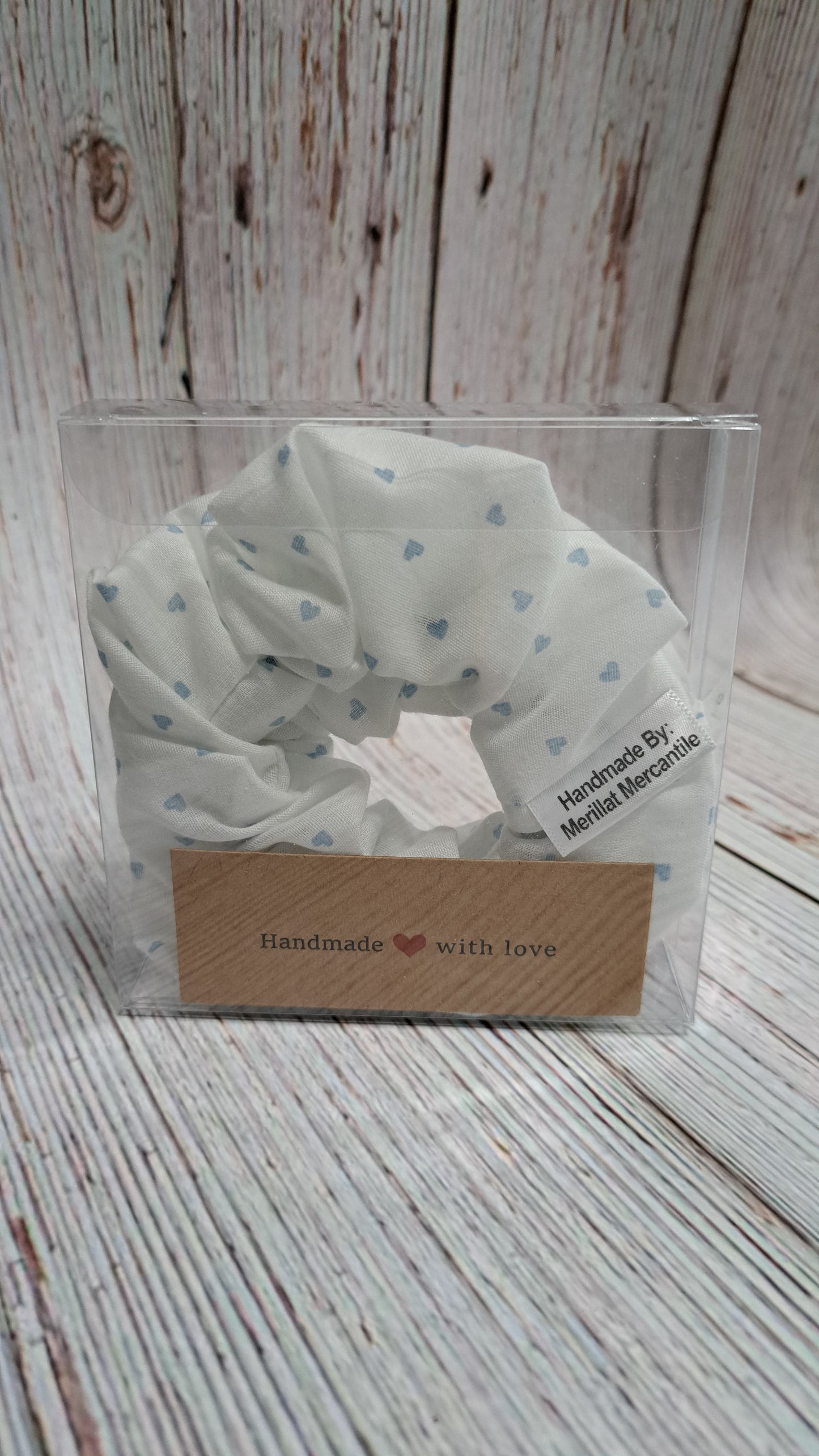 White and Blue Heart Scrunchie Set of 2