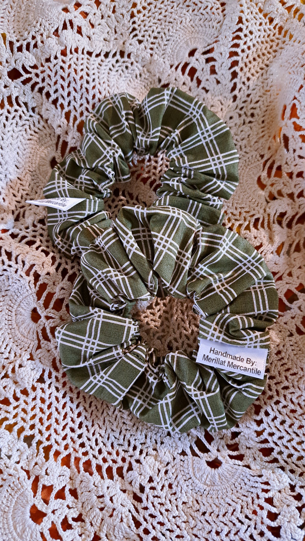 Autumn Dark Green Plaid Scrunchies Set of 2