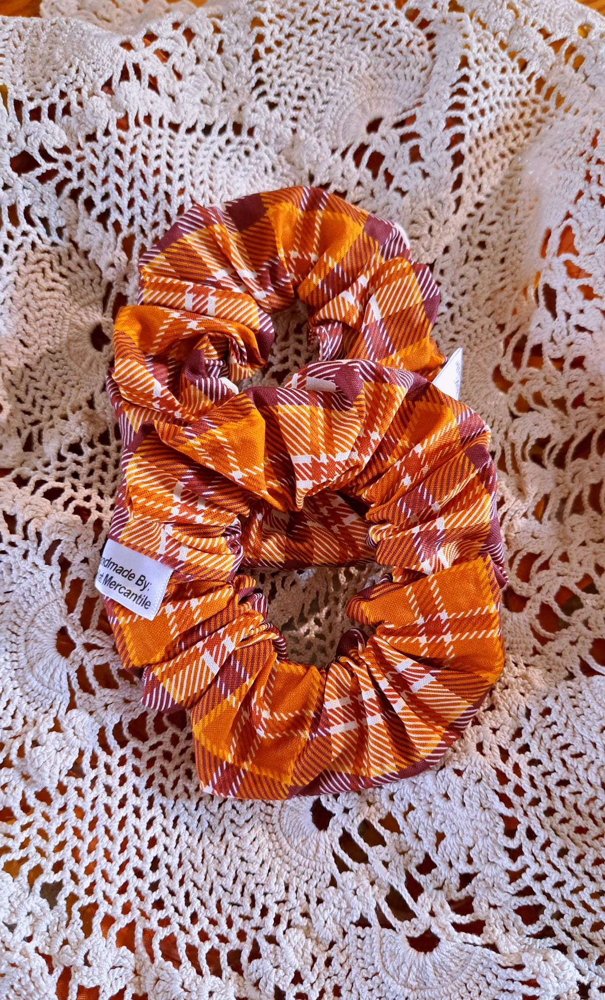 Autumn Orange Plaid Scrunchies Set of 2