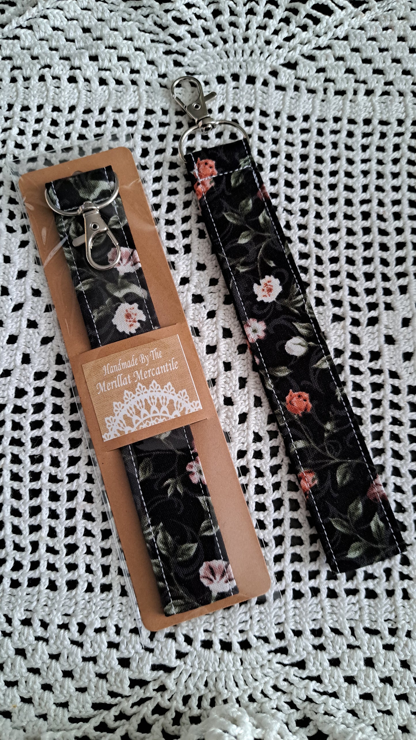 Cotton Black and Pastel Rose Key Wristlet