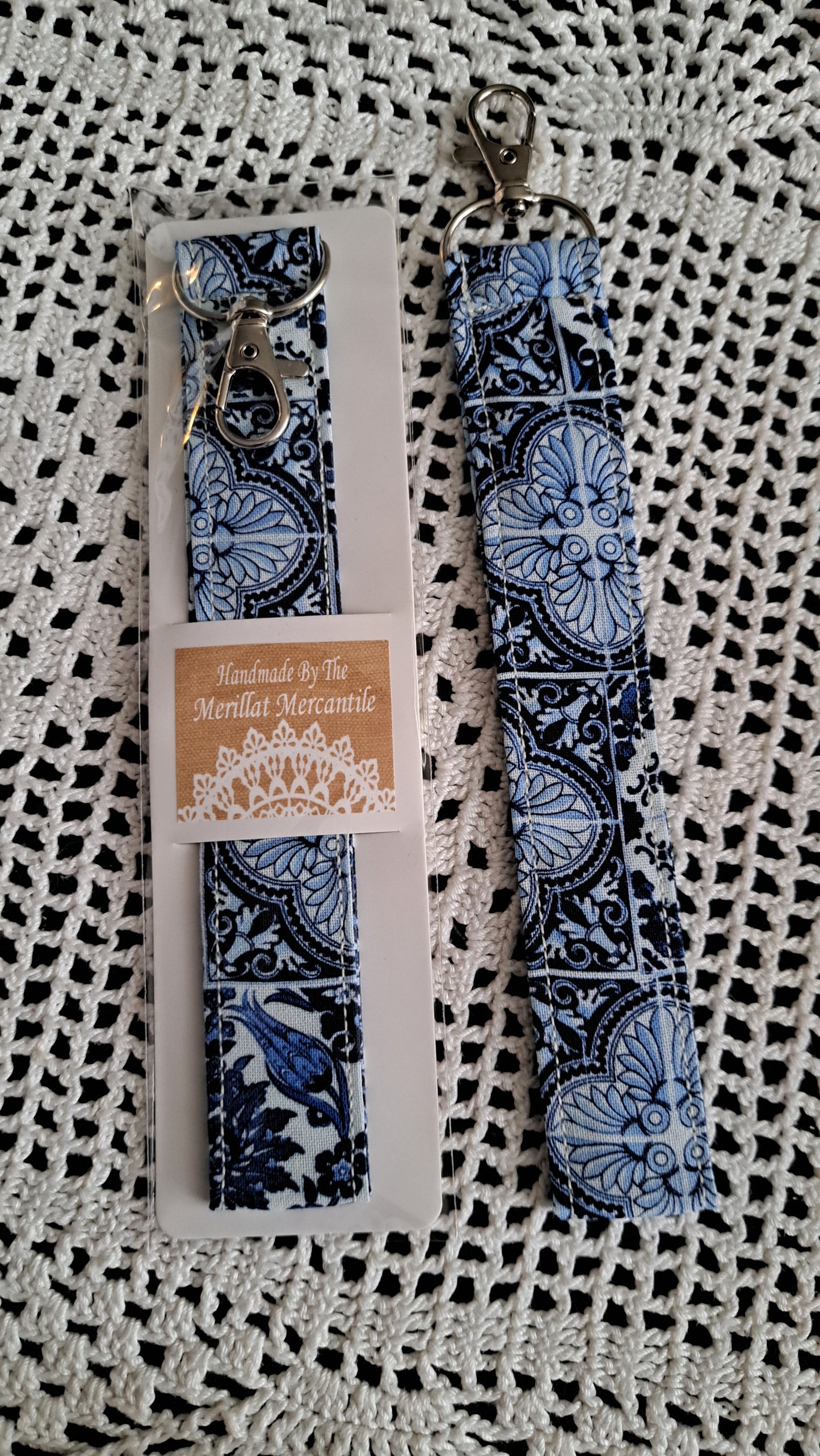 Cotton Blue Tile Key Wristlet