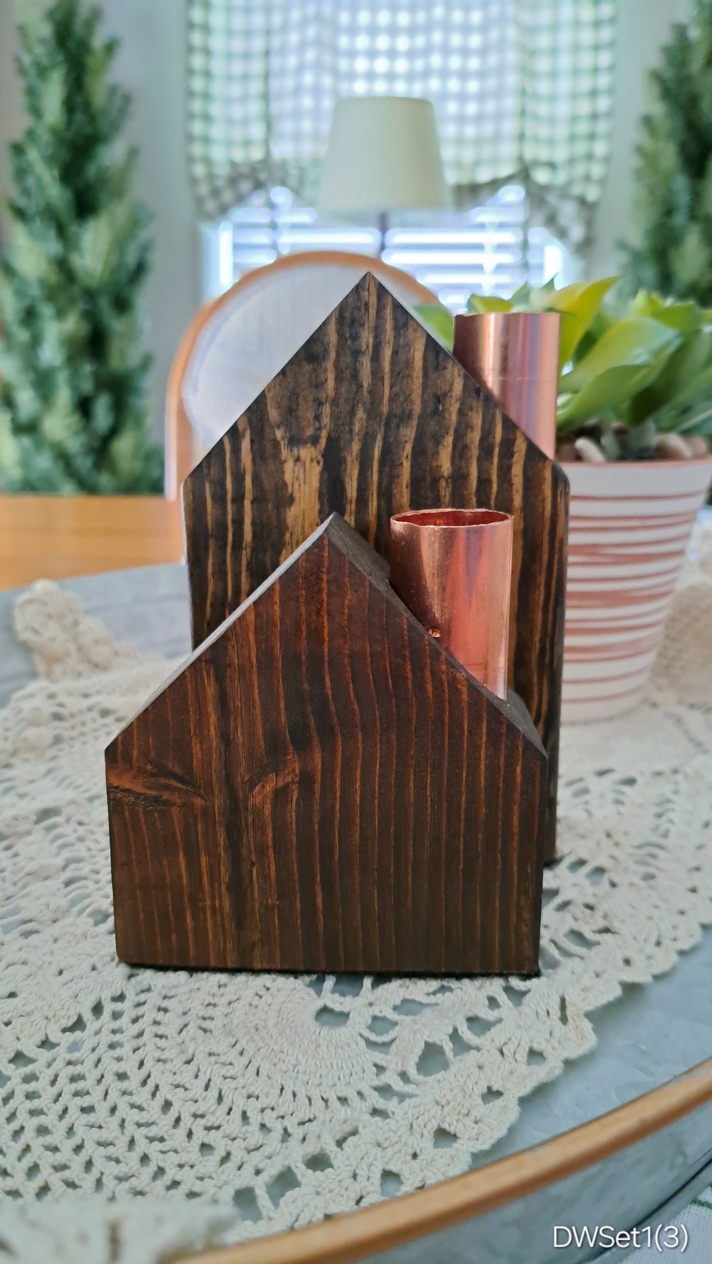 Set of Copper Chimney Candle Cottages Dark Walnut DWSet1