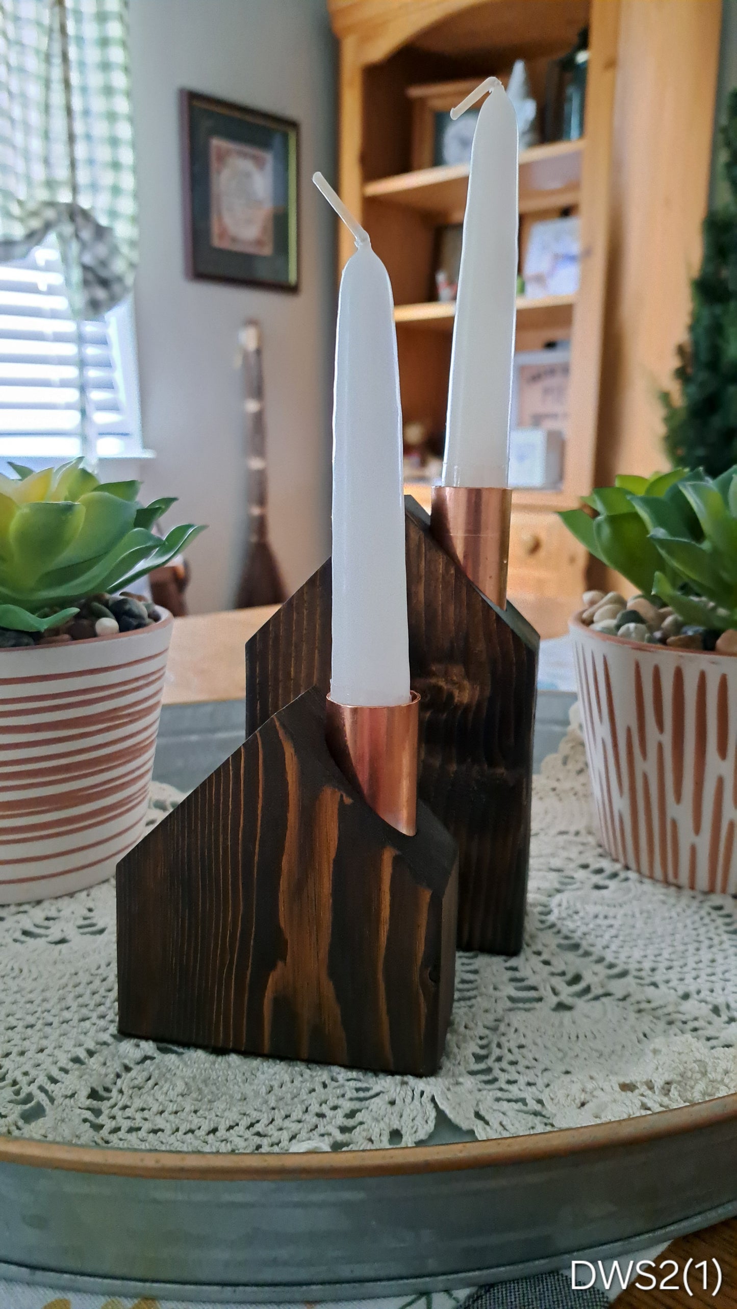 Set of Copper Chimney Candle Cottages Dark Walnut DWSet2