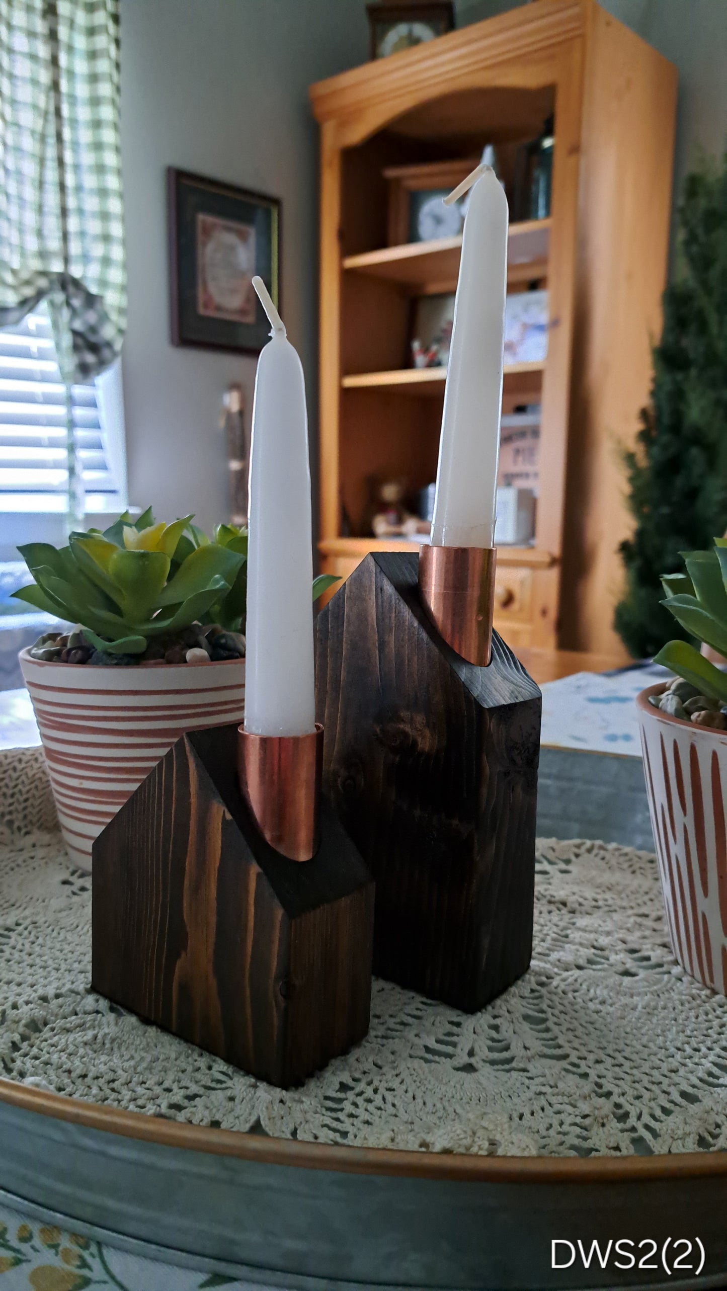 Set of Copper Chimney Candle Cottages Dark Walnut DWSet2