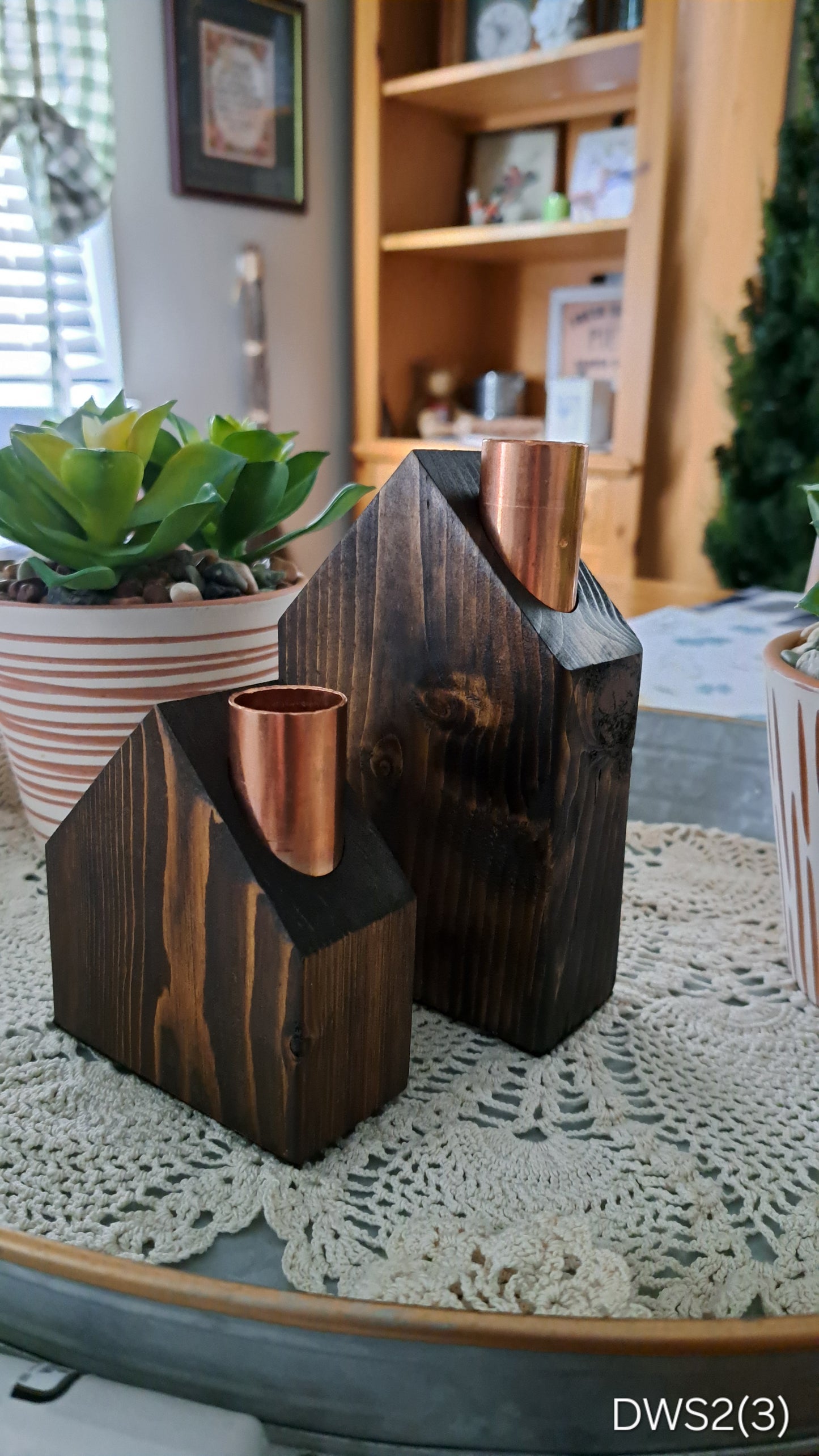Set of Copper Chimney Candle Cottages Dark Walnut DWSet2