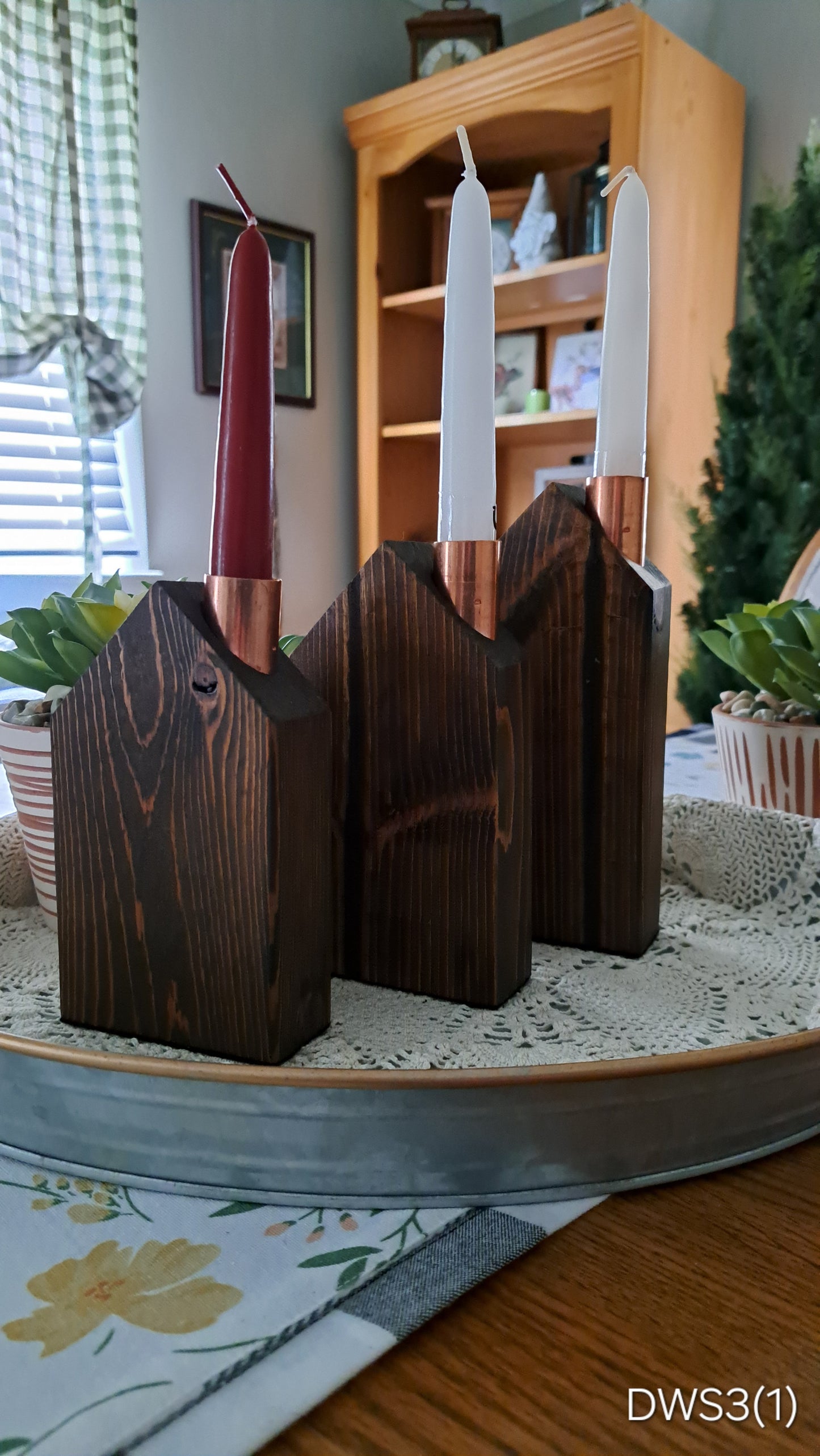 Set of Copper Chimney Candle Cottages Dark Walnut DWSet3